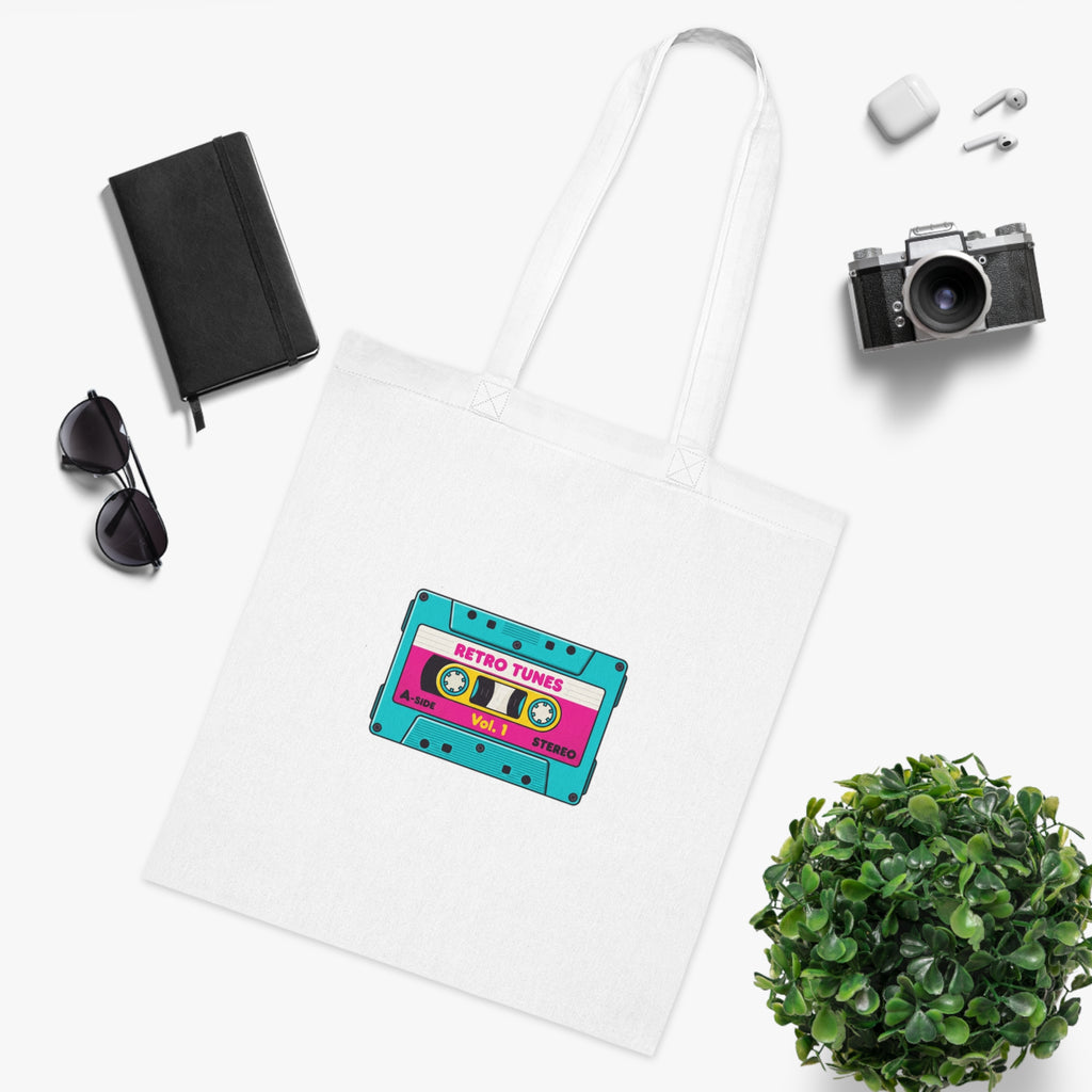 Retro Cassette Tote Bag — 'Retro Tunes' Cotton Grocery & Music Festival Tote