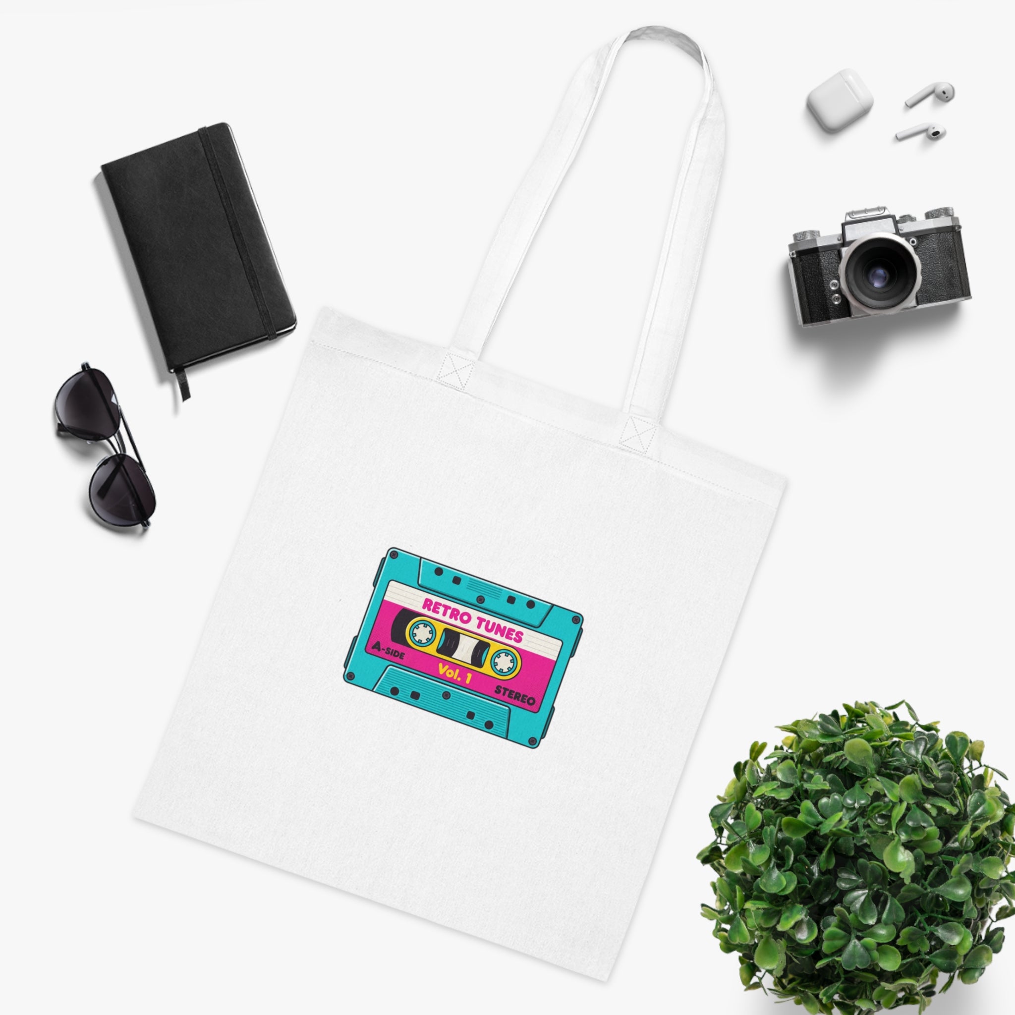 Retro Cassette Tote Bag — 'Retro Tunes' Cotton Grocery & Music Festival Tote