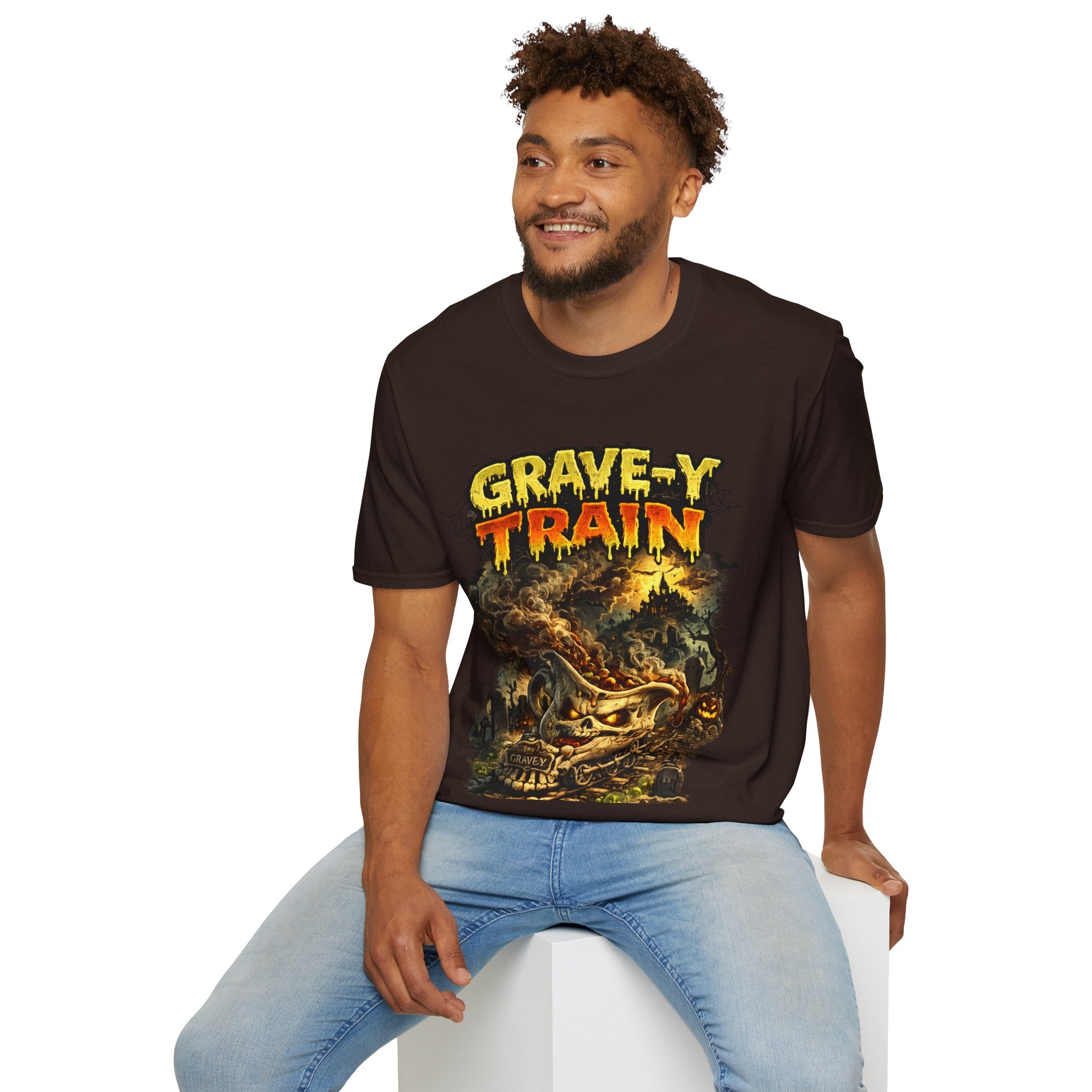Grave-Y Train T-Shirt — Retro Horror Skull Graphic Tee