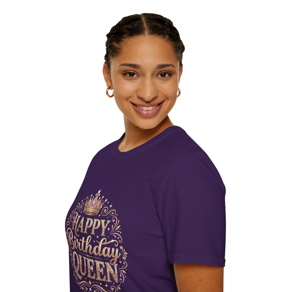 Happy Birthday Queen T-Shirt — Decorative Crown Birthday Tee for Women
