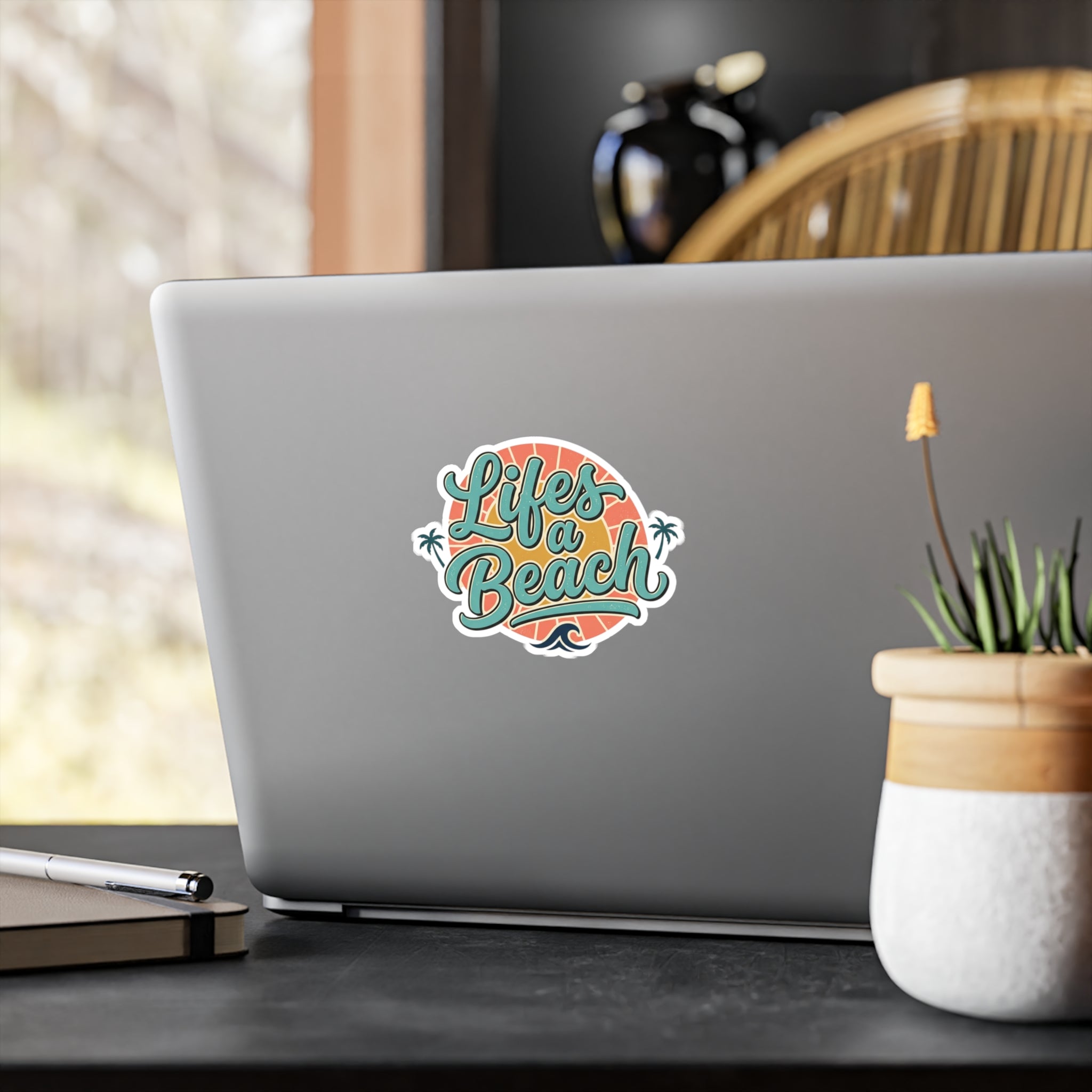 Life's a Beach Vinyl Sticker — Retro Tropical Kiss-Cut Decal