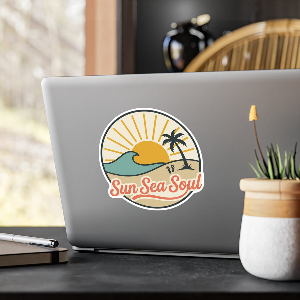 Sun Sea Soul Beach Sticker — Retro Sunset Vinyl Kiss-Cut