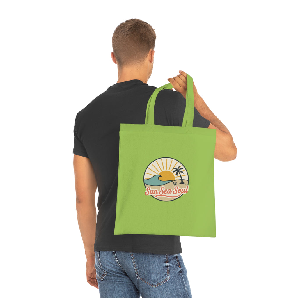 Sun Sea Soul Cotton Tote — Retro Beach Sunrise Tote Bag