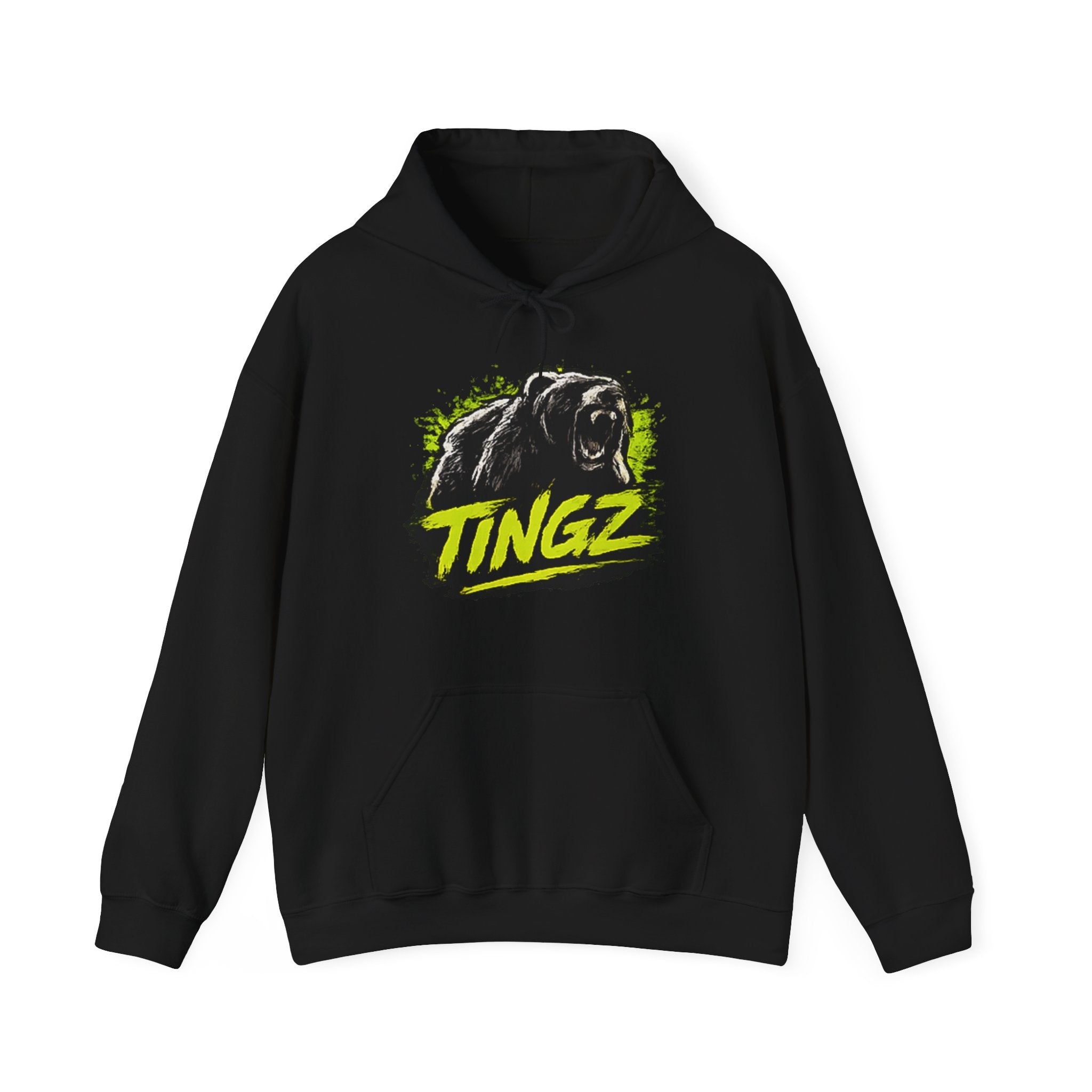 Bear Graphic Hoodie — 'TINGZ' Neon Logo Streetwear Hoodie