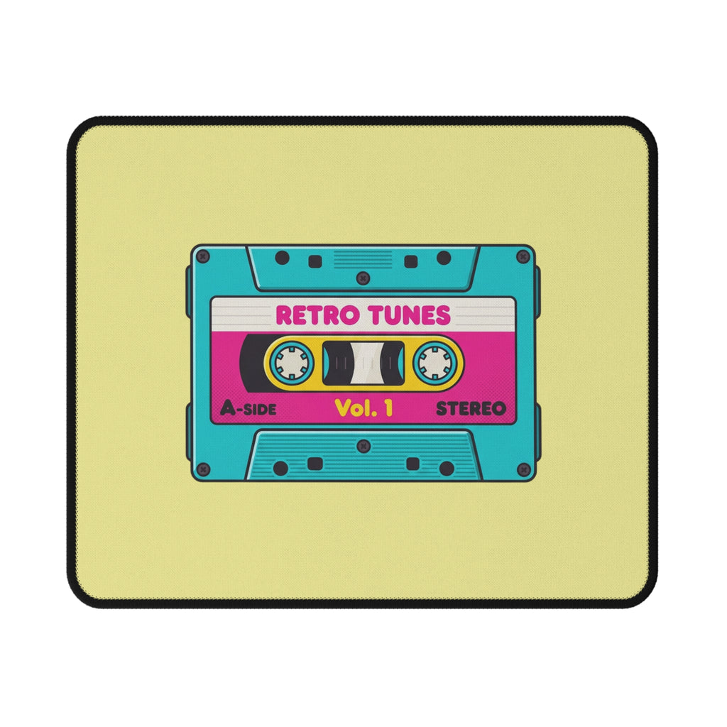 Yellow Retro Cassette Tape Non-Slip Gaming Mouse Pad | Vintage 80s Music Desk Mat