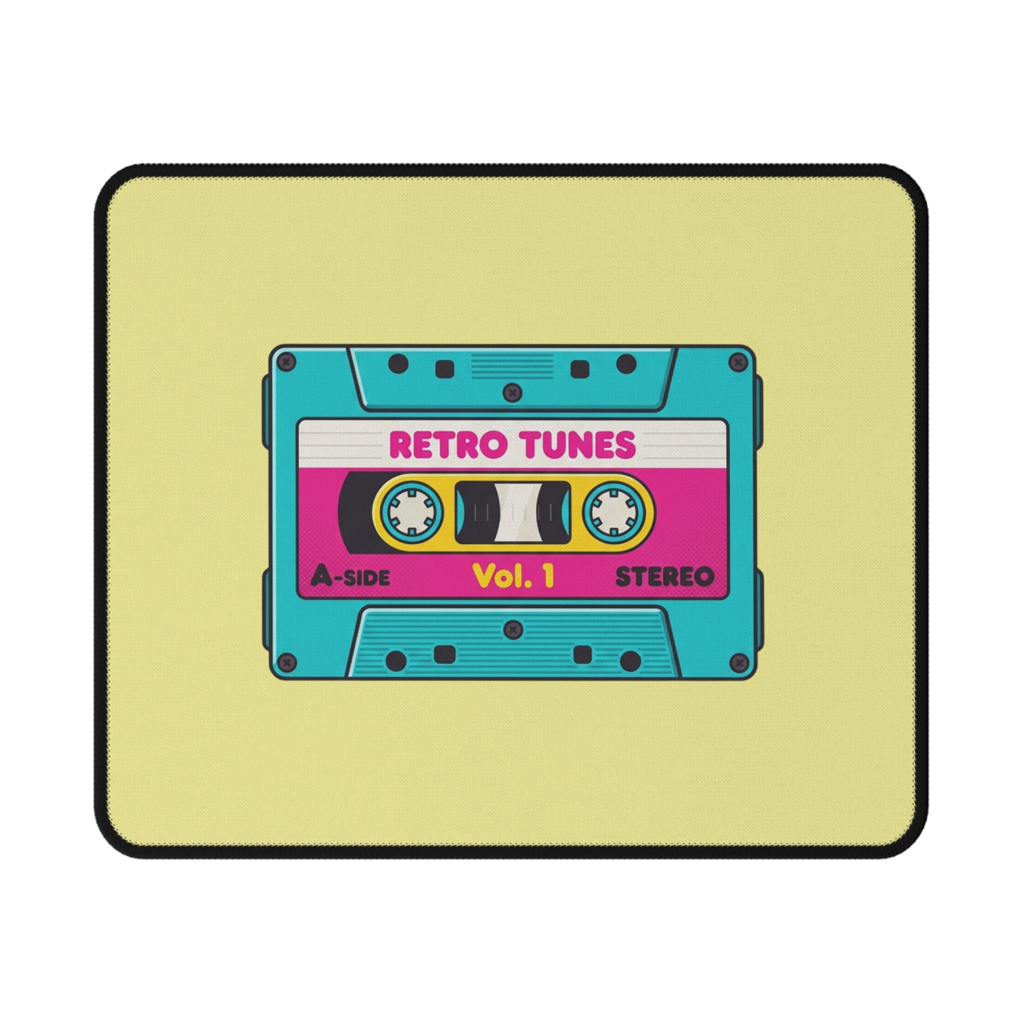 Yellow Retro Cassette Tape Non-Slip Gaming Mouse Pad | Vintage 80s Music Desk Mat