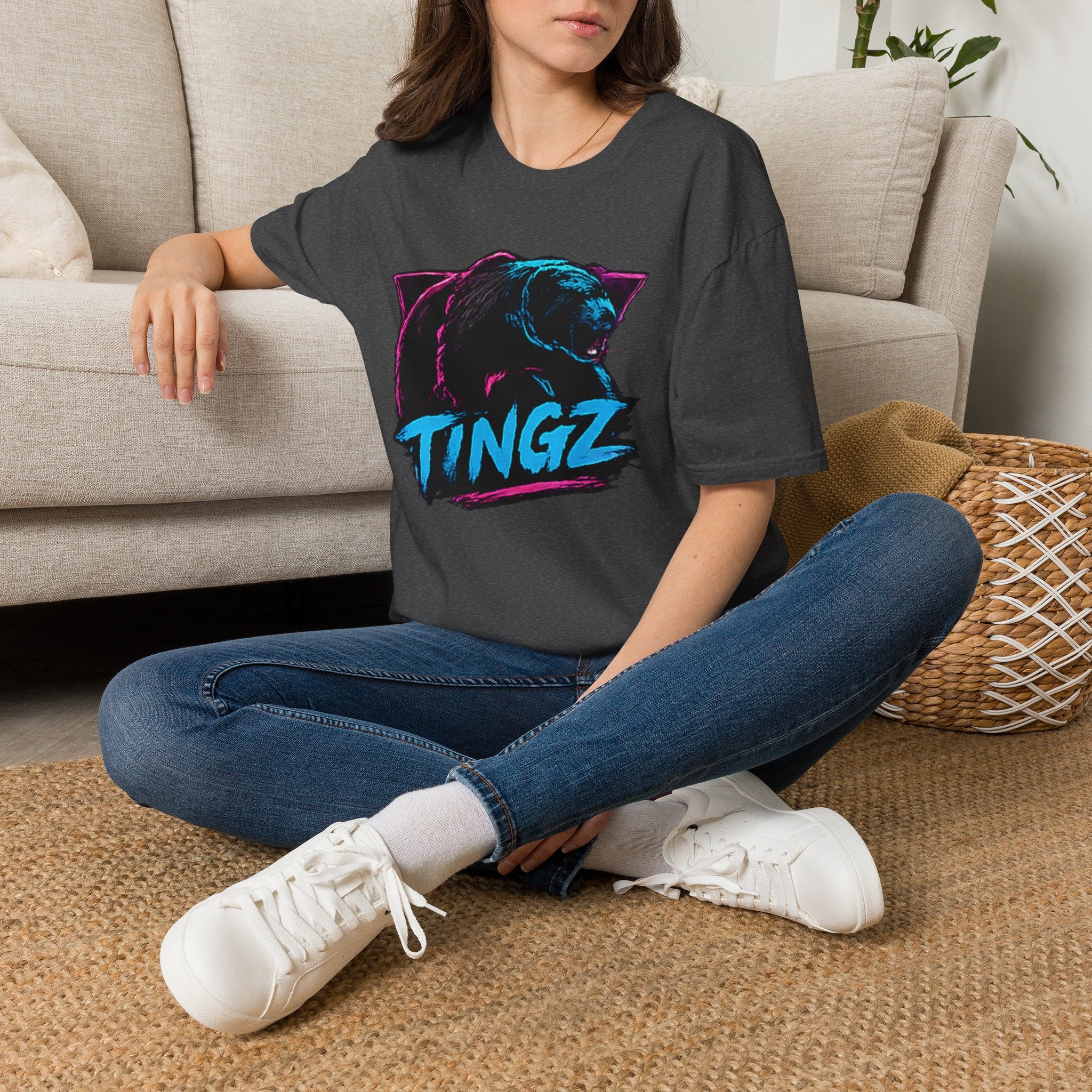Bear TINGZ Graphic T-Shirt —  Retro Neon Crew Tee