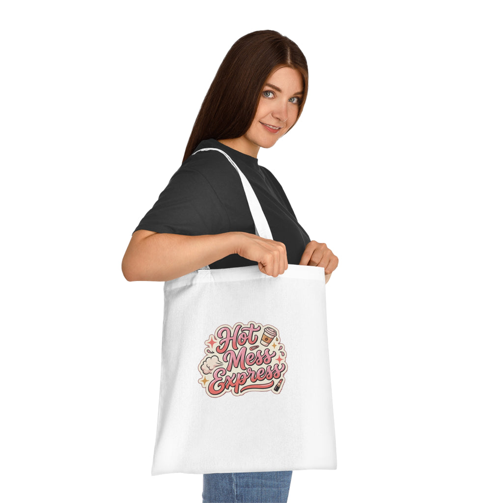 Hot Mess Express Cotton Tote — Funny Retro Coffee & Makeup Graphic Tote Bag