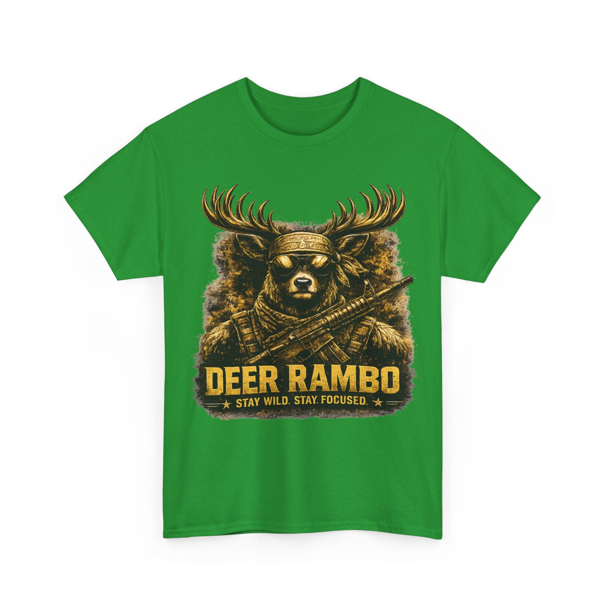 Deer Rambo Tee — 'Stay Wild, Stay Focused' Hunting Graphic T-Shirt