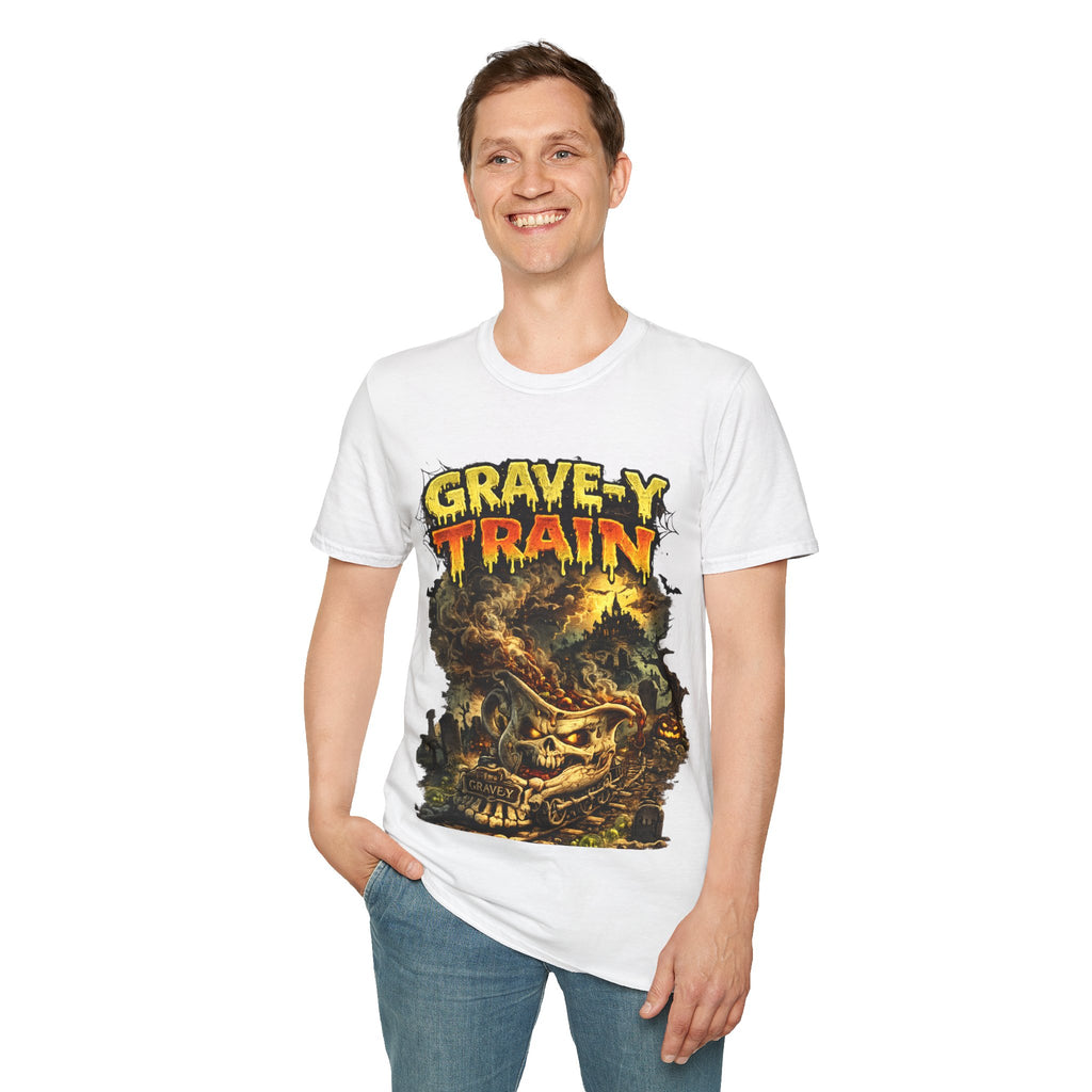 Grave-Y Train T-Shirt — Retro Horror Skull Graphic Tee