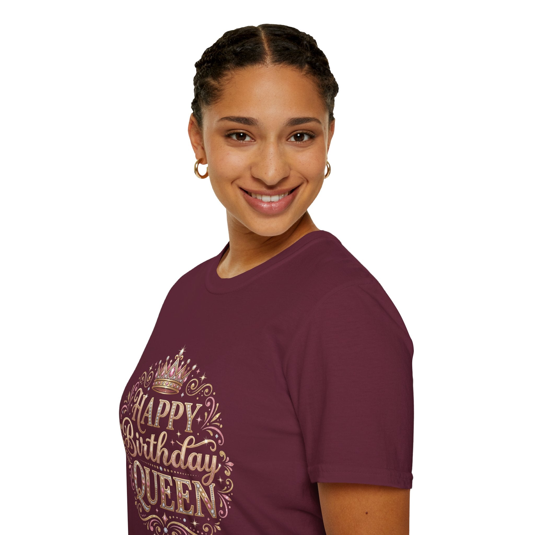 Happy Birthday Queen T-Shirt — Decorative Crown Birthday Tee for Women