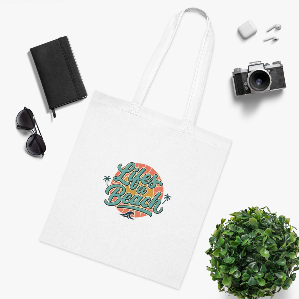 Life's a Beach Cotton Tote — Retro Surf Beach Bag with Palm Trees