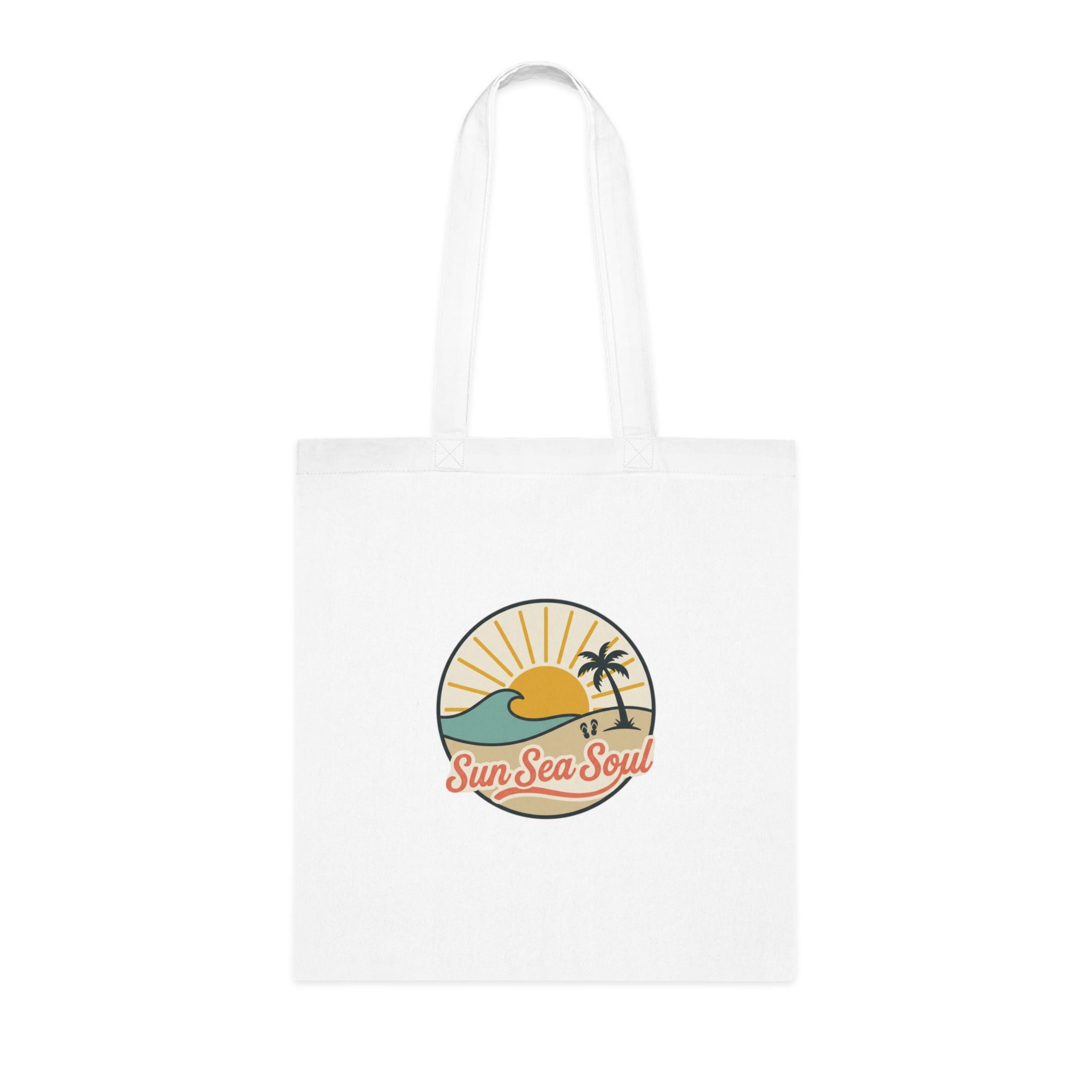 Sun Sea Soul Cotton Tote — Retro Beach Sunrise Tote Bag
