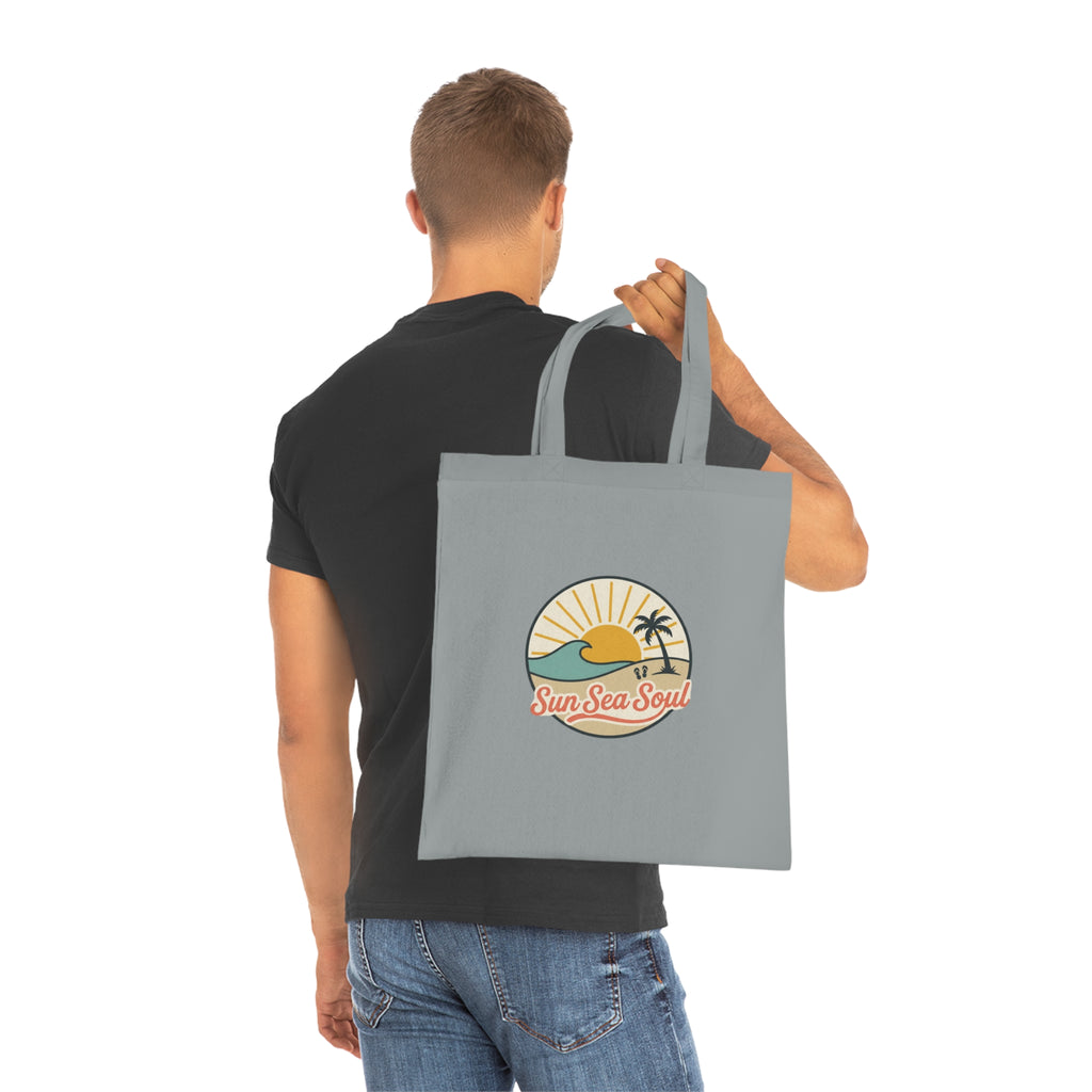 Sun Sea Soul Cotton Tote — Retro Beach Sunrise Tote Bag