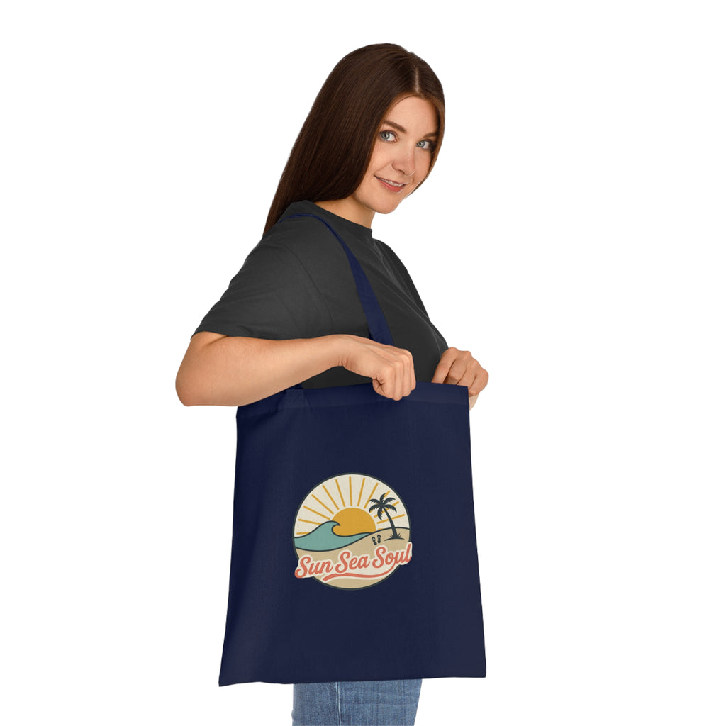 Sun Sea Soul Cotton Tote — Retro Beach Sunrise Tote Bag
