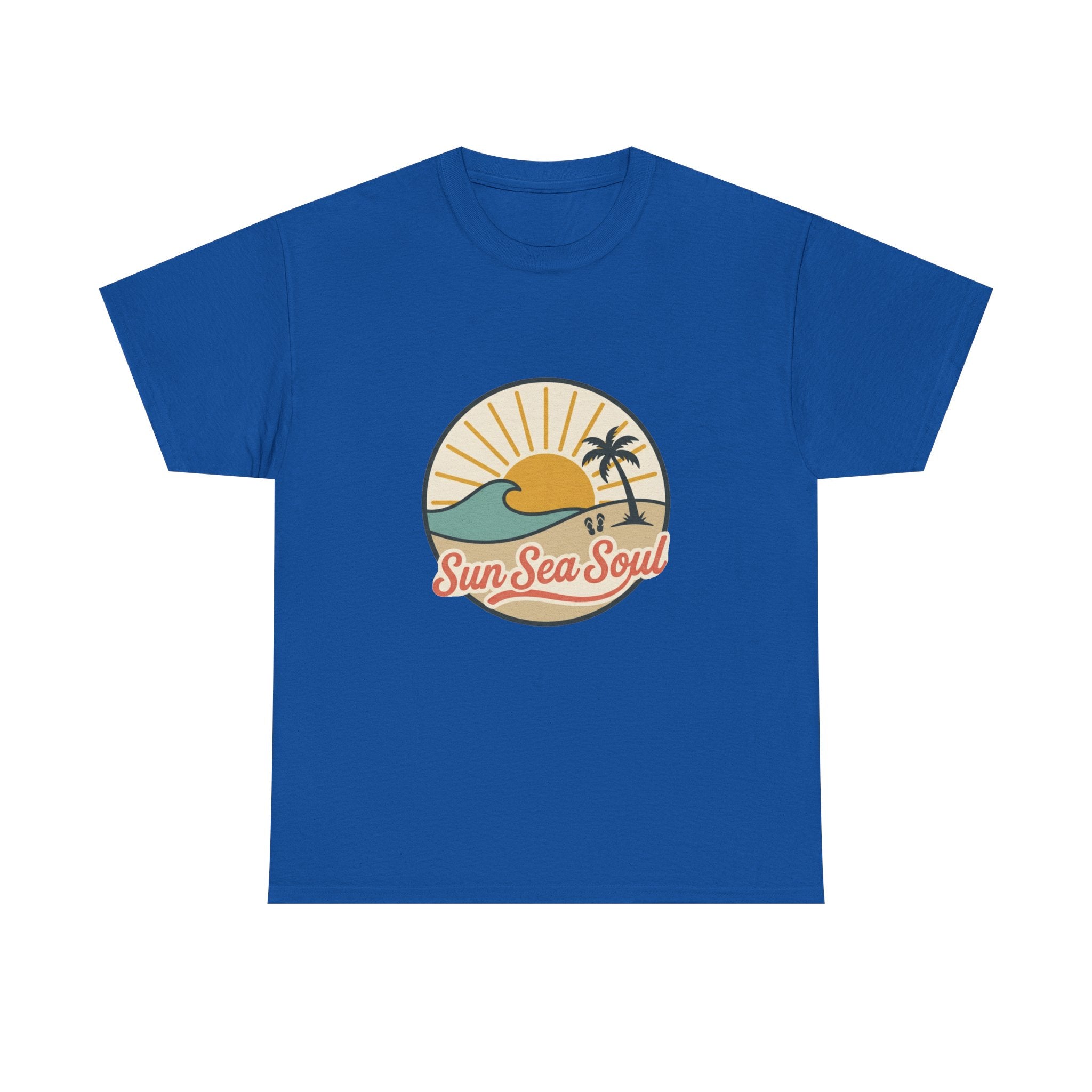 Sun Sea Soul Beach T-Shirt — Retro Sunset Palm Tee