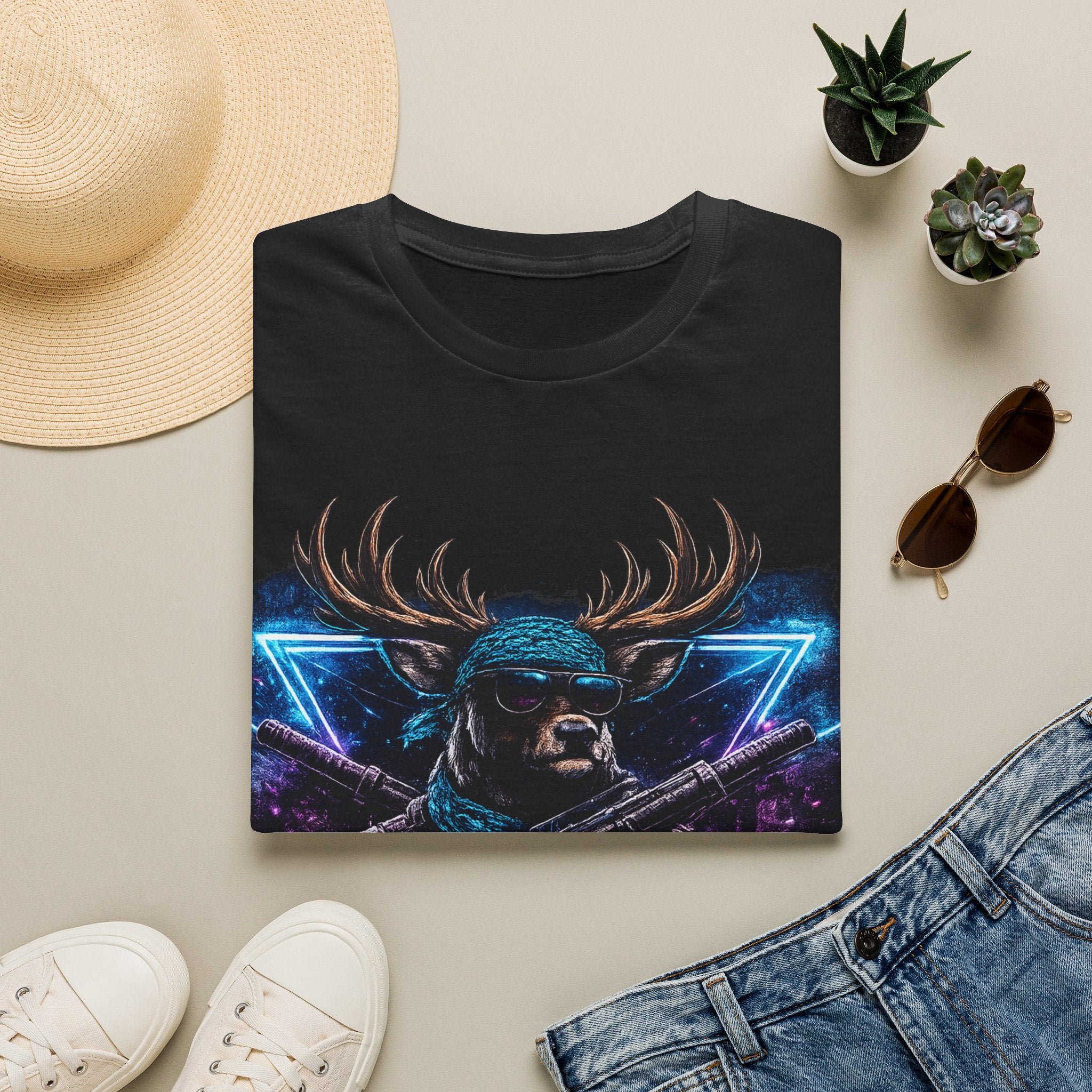 Deer Rambo Graphic T-Shirt — Neon Retro Buck Hunting Tee