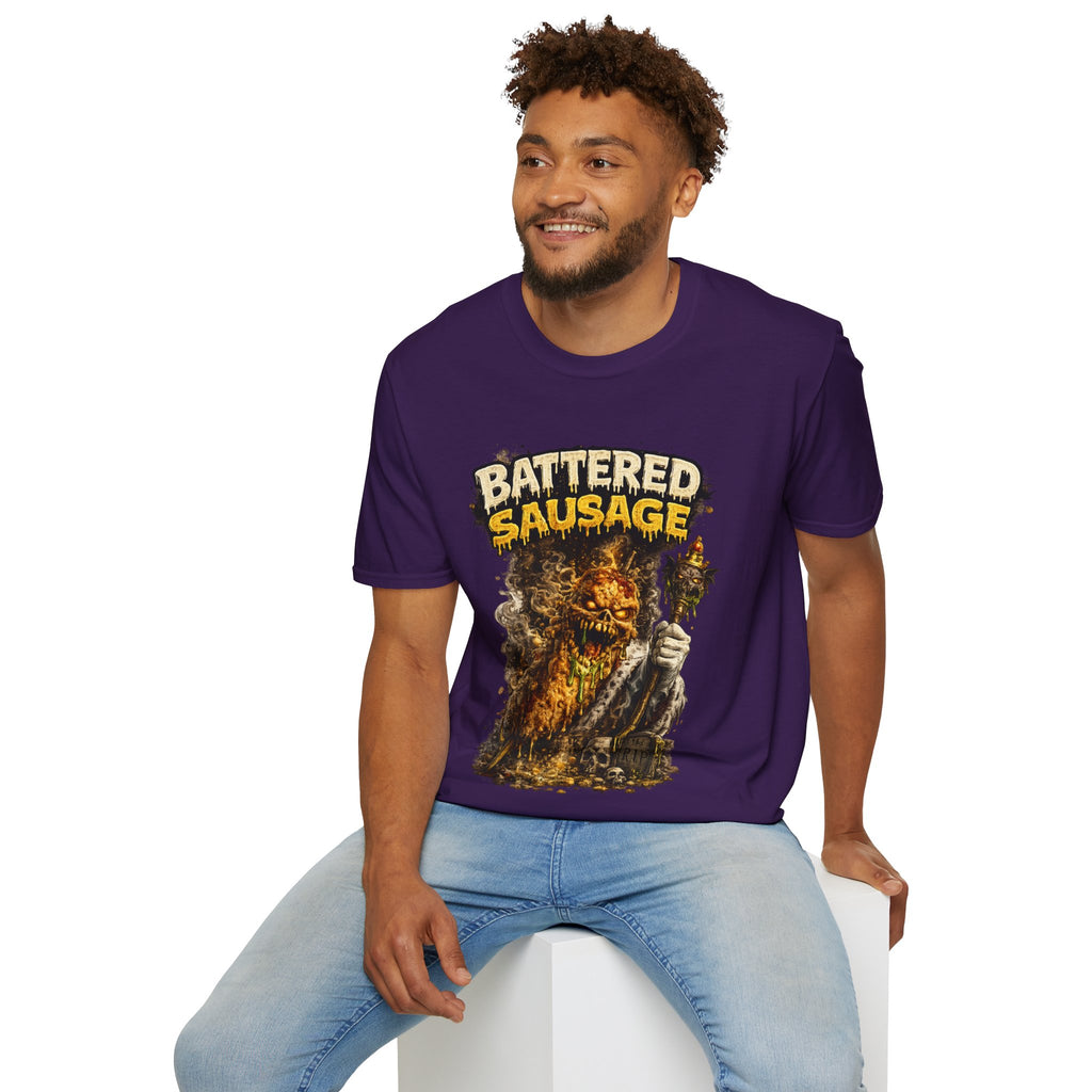 Battered Sausage Graphic T‑Shirt — Flaming Horror Band Tee