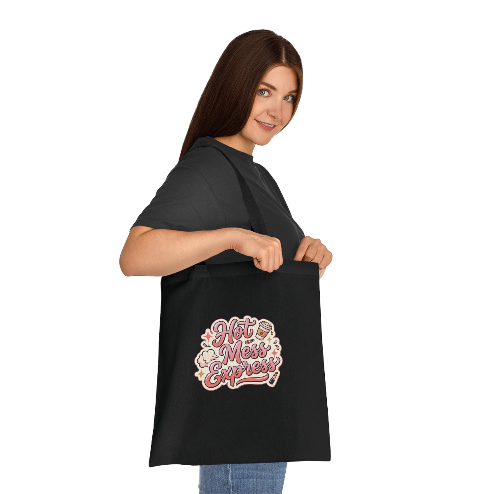 Hot Mess Express Cotton Tote — Funny Retro Coffee & Makeup Graphic Tote Bag