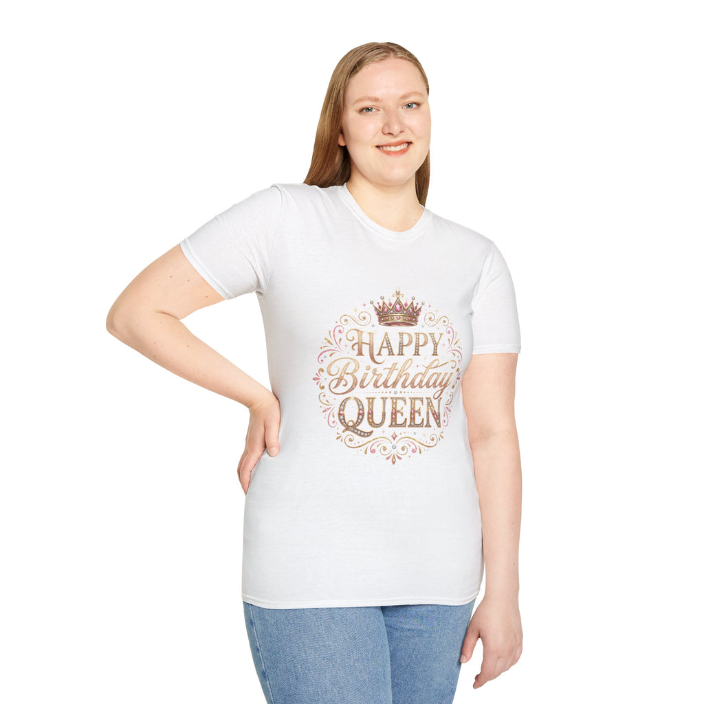Happy Birthday Queen T-Shirt — Decorative Crown Birthday Tee for Women
