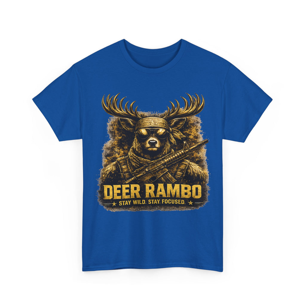 Deer Rambo Tee — 'Stay Wild, Stay Focused' Hunting Graphic T-Shirt