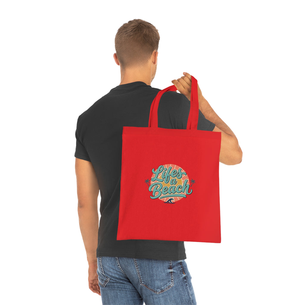 Life's a Beach Cotton Tote — Retro Surf Beach Bag with Palm Trees