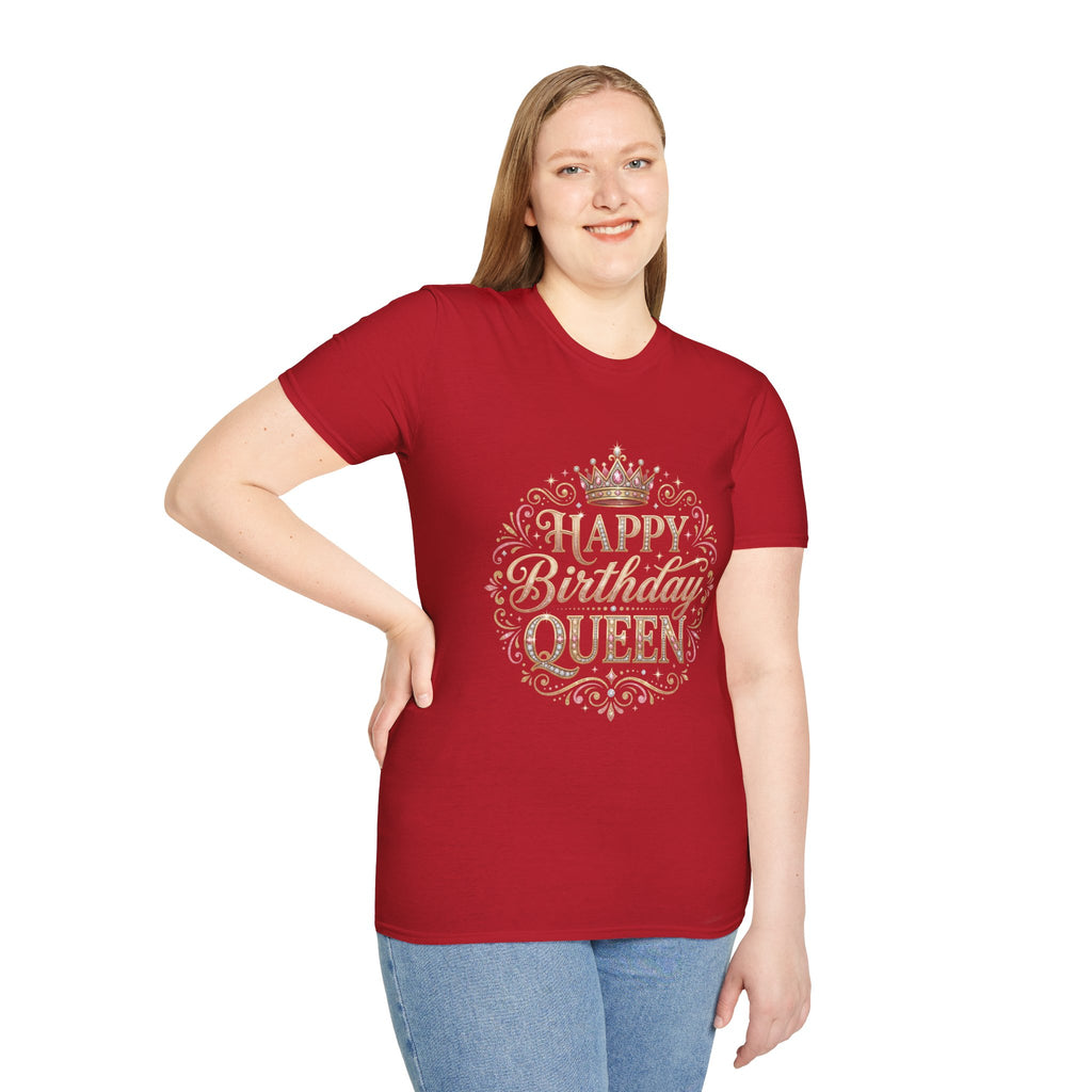 Happy Birthday Queen T-Shirt — Decorative Crown Birthday Tee for Women