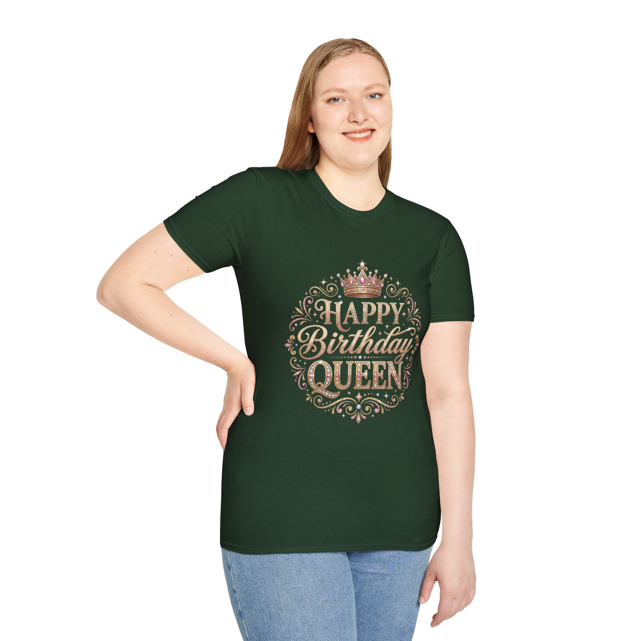 Happy Birthday Queen T-Shirt — Decorative Crown Birthday Tee for Women