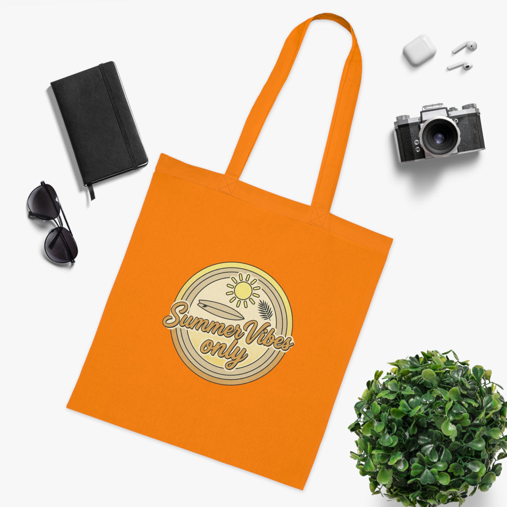 Summer Vibes Only Cotton Tote Bag — Retro Beach Graphic Eco Market Tote