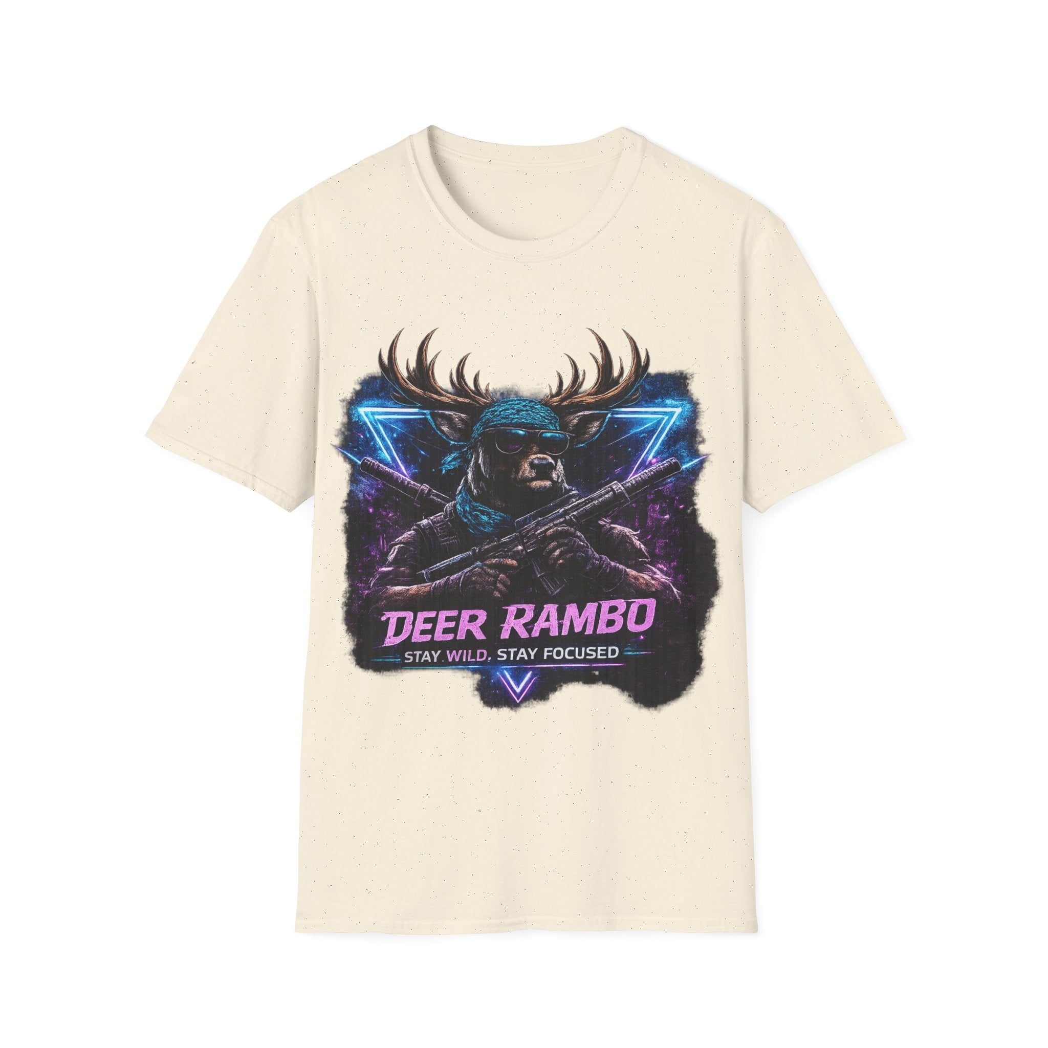 Deer Rambo Graphic T-Shirt — Neon Retro Buck Hunting Tee