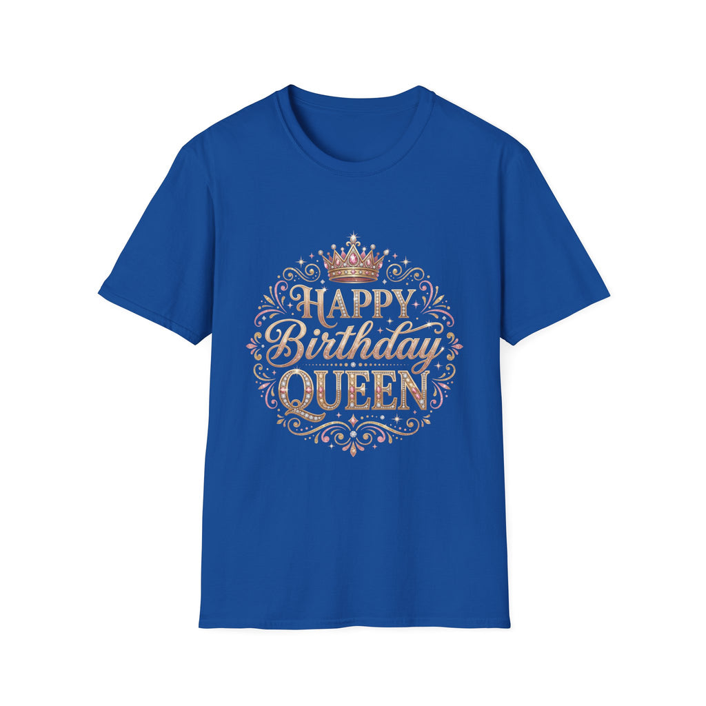 Happy Birthday Queen T-Shirt — Decorative Crown Birthday Tee for Women