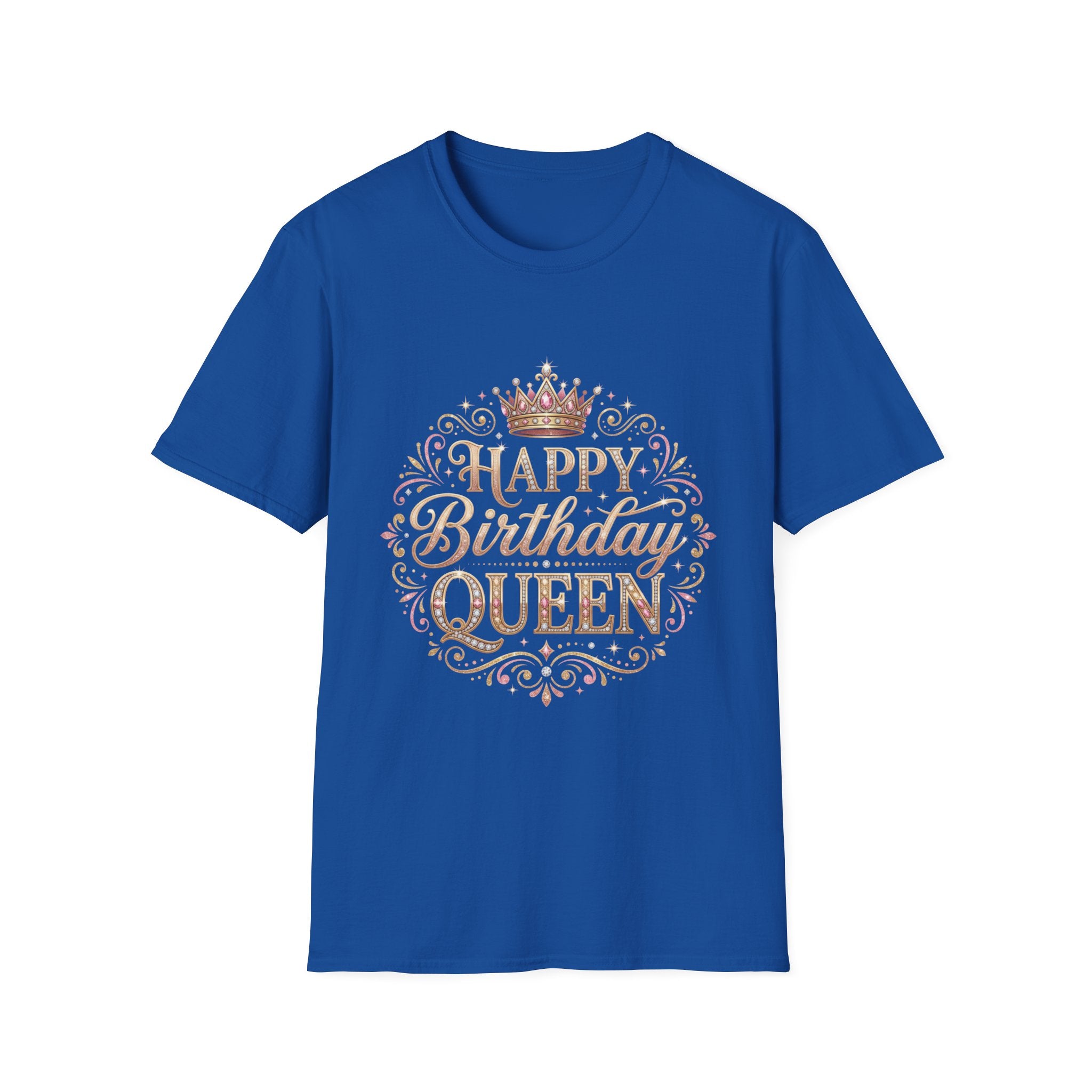 Happy Birthday Queen T-Shirt — Decorative Crown Birthday Tee for Women