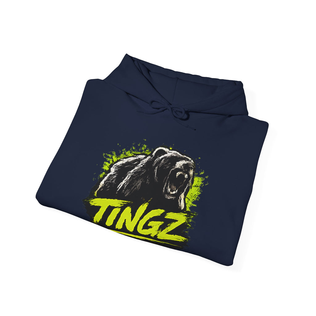 Bear Graphic Hoodie — 'TINGZ' Neon Logo Streetwear Hoodie