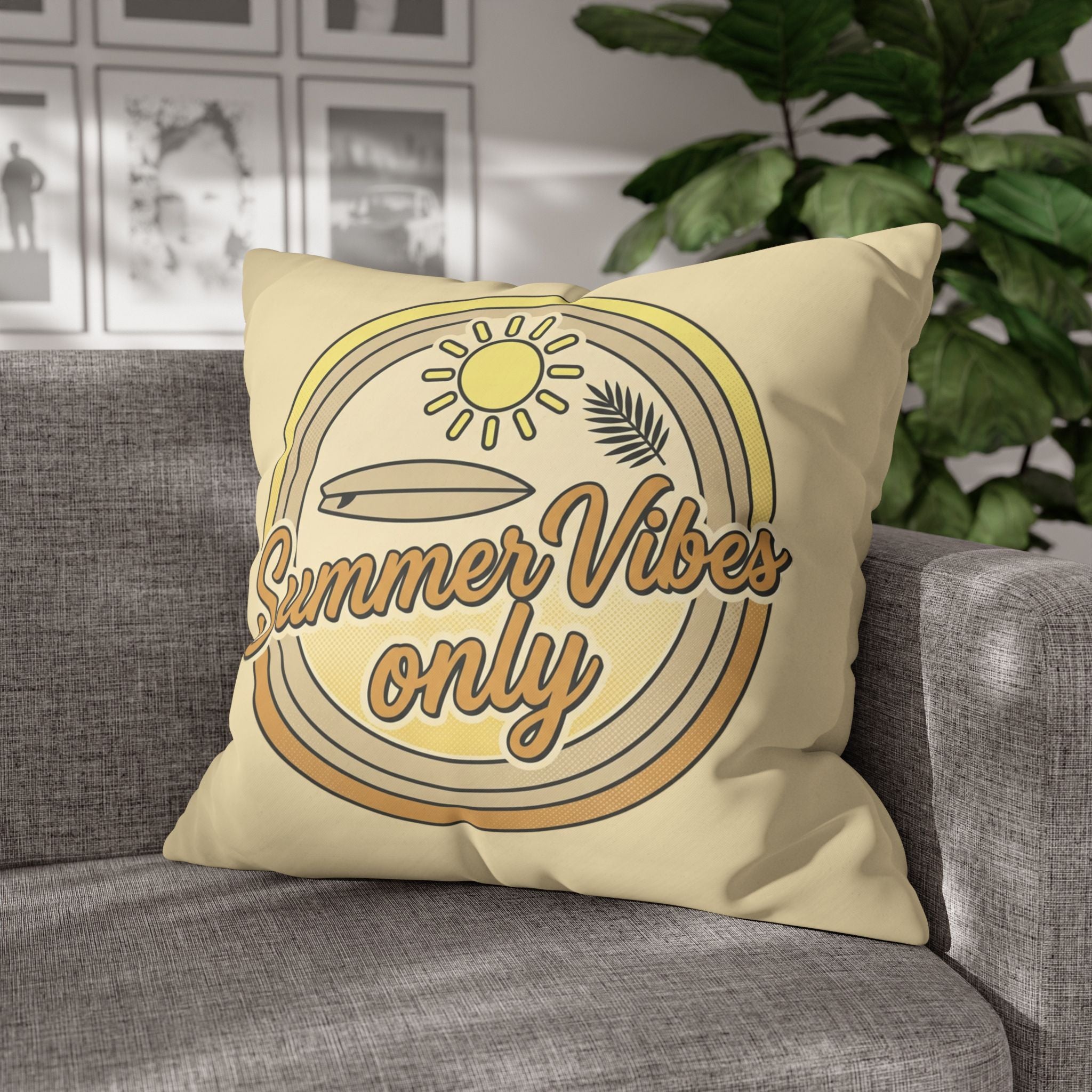 Summer Vibes Only Pillowcase — Retro Surf Beach Decorative Throw Pillow