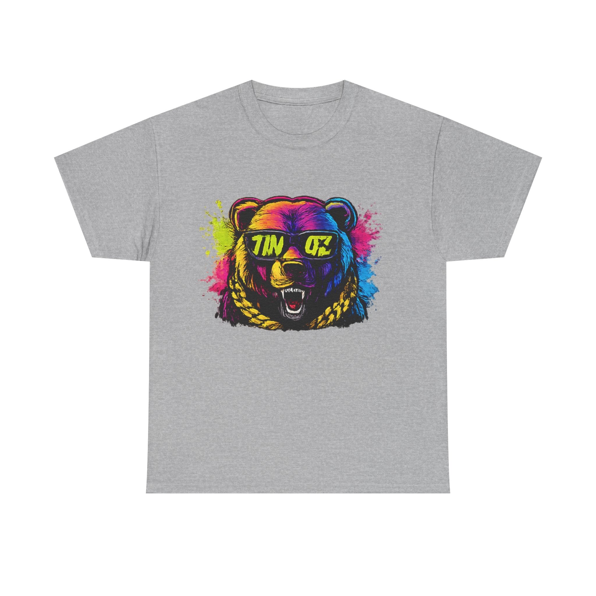Bear Head Paint-Splash T-Shirt — Colorful Graphic Tee with 'TINGZ' Visor