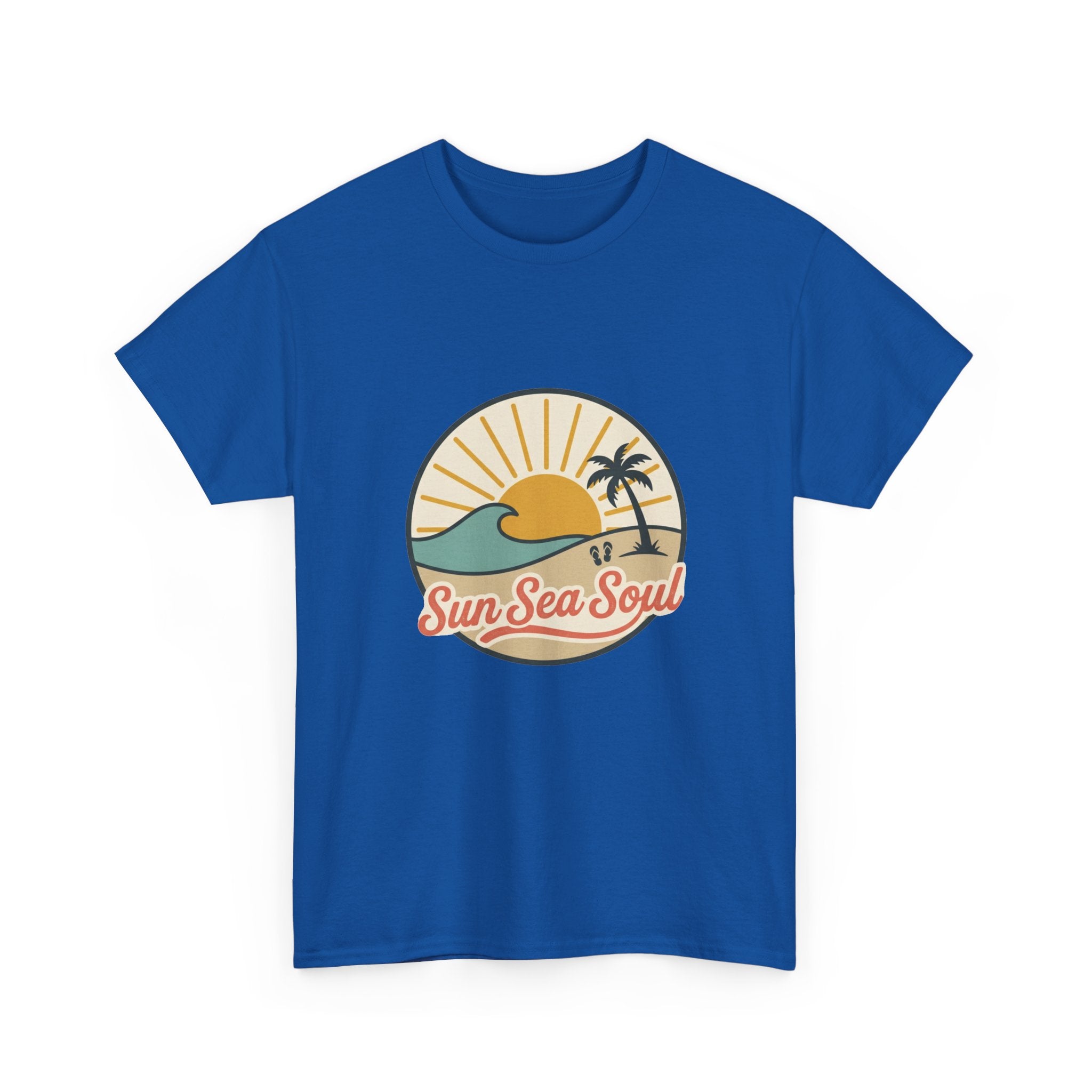 Sun Sea Soul Beach T-Shirt — Retro Sunset Palm Tee
