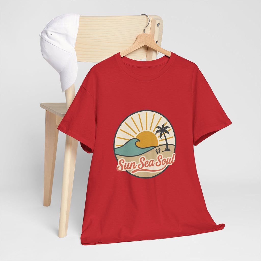 Sun Sea Soul Beach T-Shirt — Retro Sunset Palm Tee