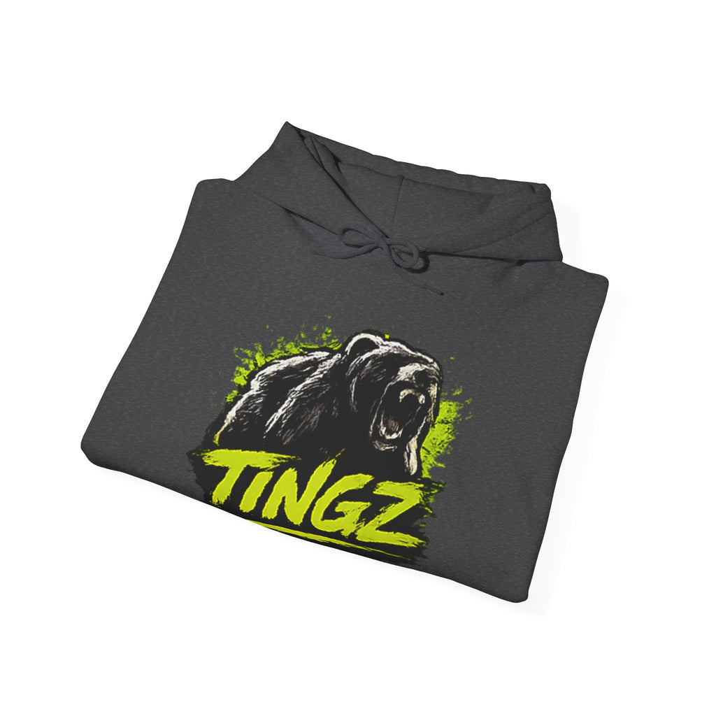 Bear Graphic Hoodie — 'TINGZ' Neon Logo Streetwear Hoodie