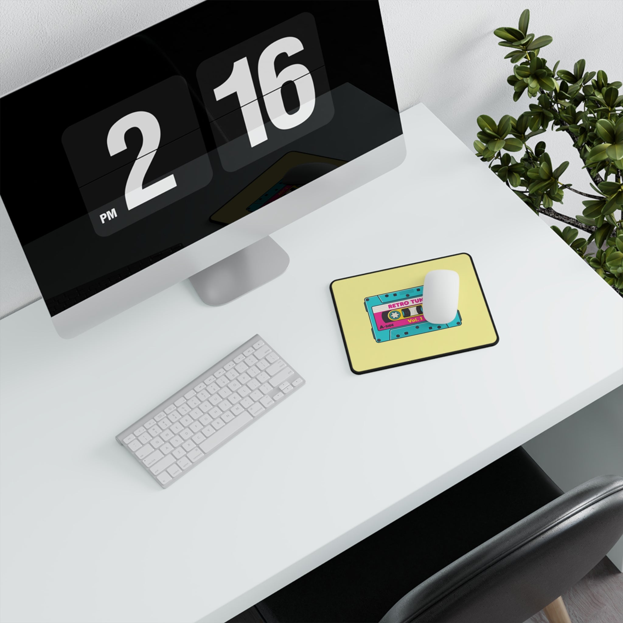 Yellow Retro Cassette Tape Non-Slip Gaming Mouse Pad | Vintage 80s Music Desk Mat