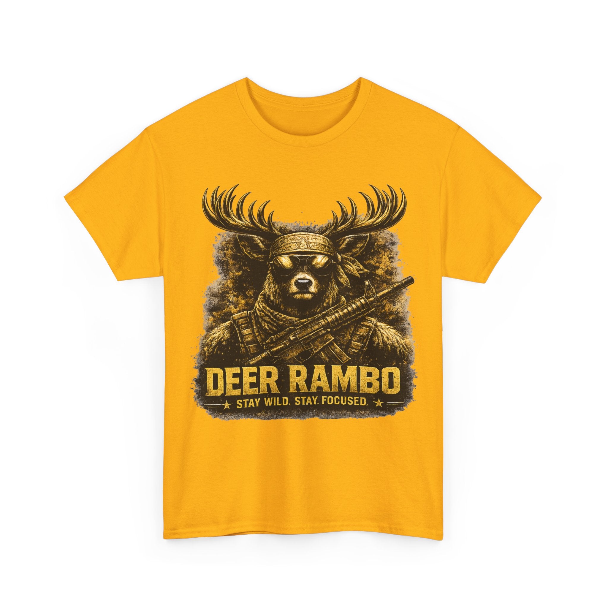 Deer Rambo Tee — 'Stay Wild, Stay Focused' Hunting Graphic T-Shirt