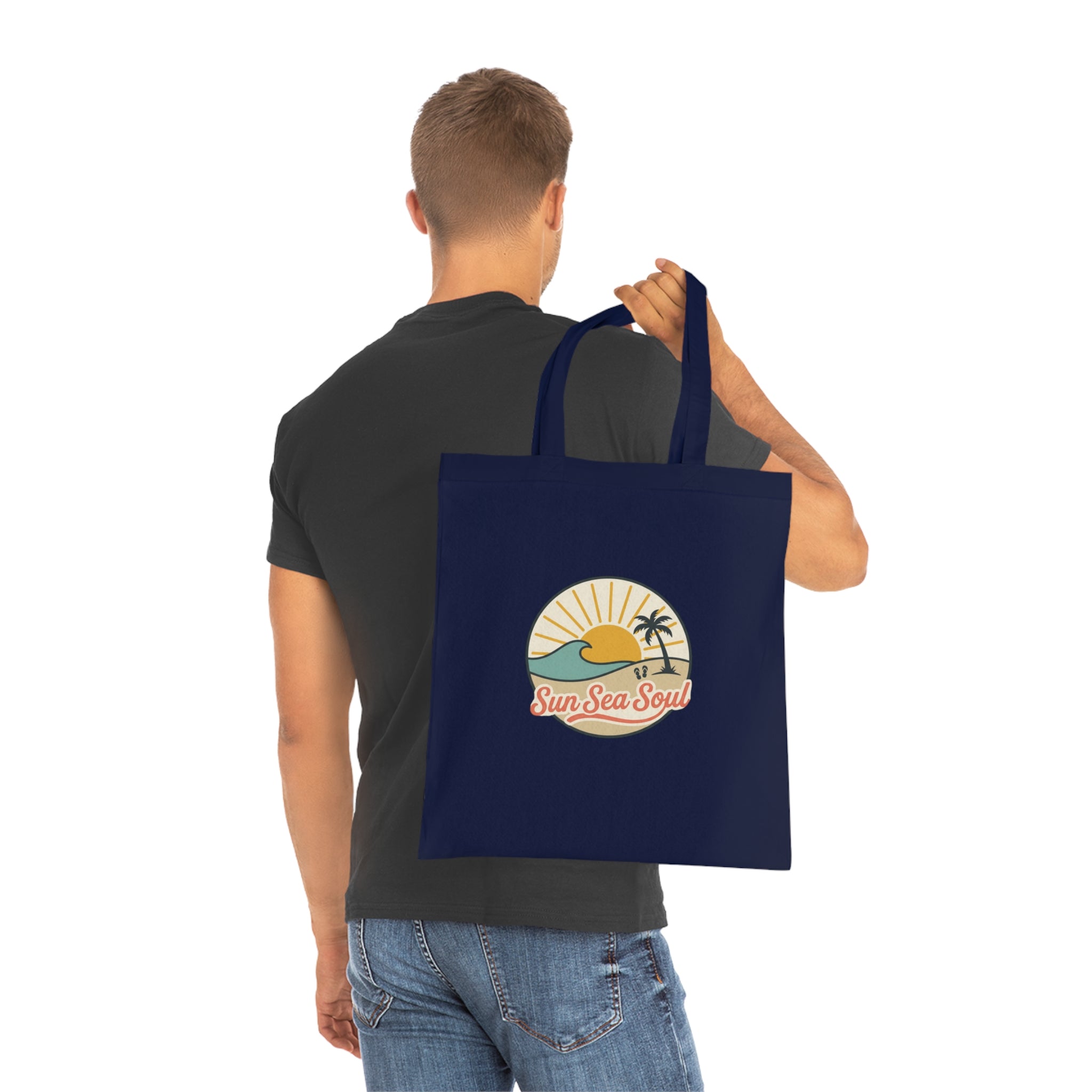 Sun Sea Soul Cotton Tote — Retro Beach Sunrise Tote Bag