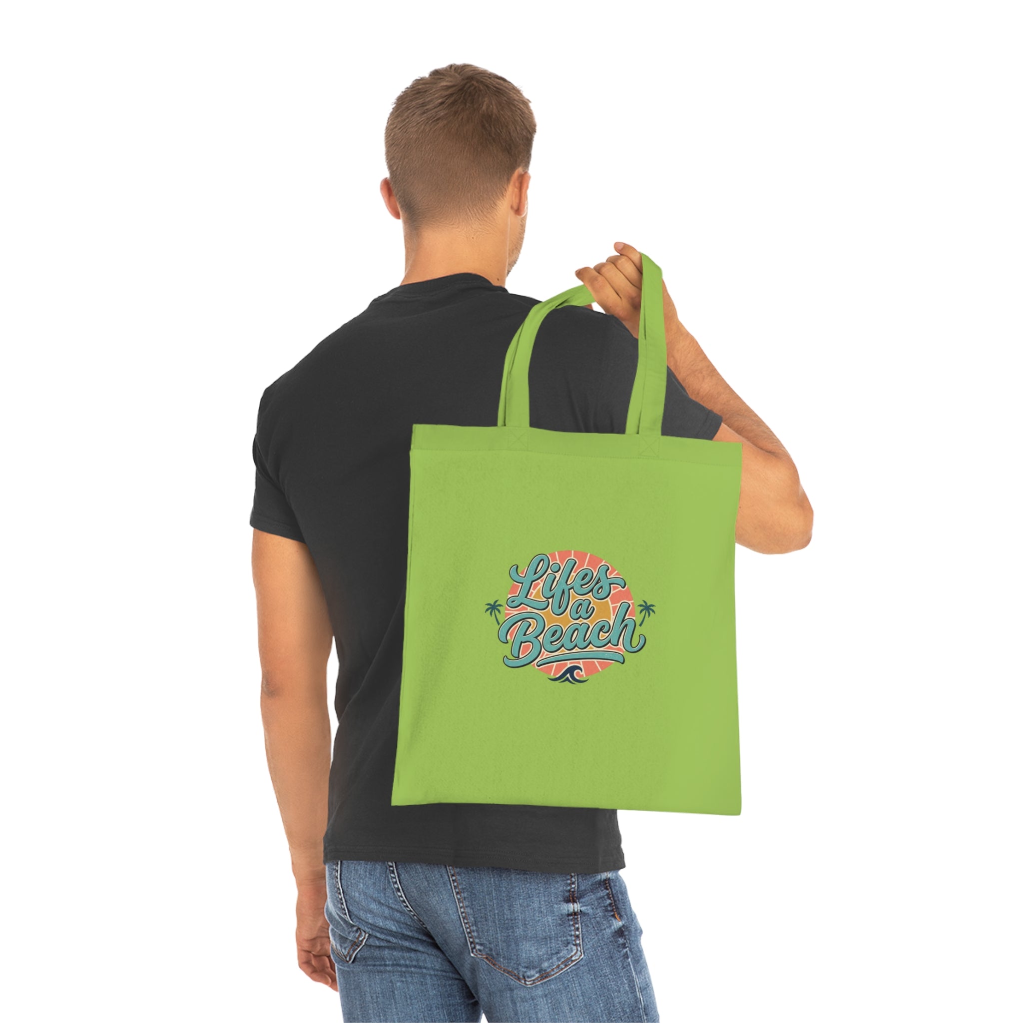 Life's a Beach Cotton Tote — Retro Surf Beach Bag with Palm Trees