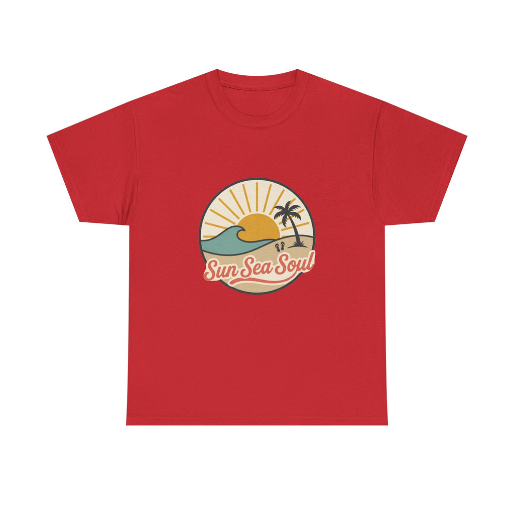 Sun Sea Soul Beach T-Shirt — Retro Sunset Palm Tee