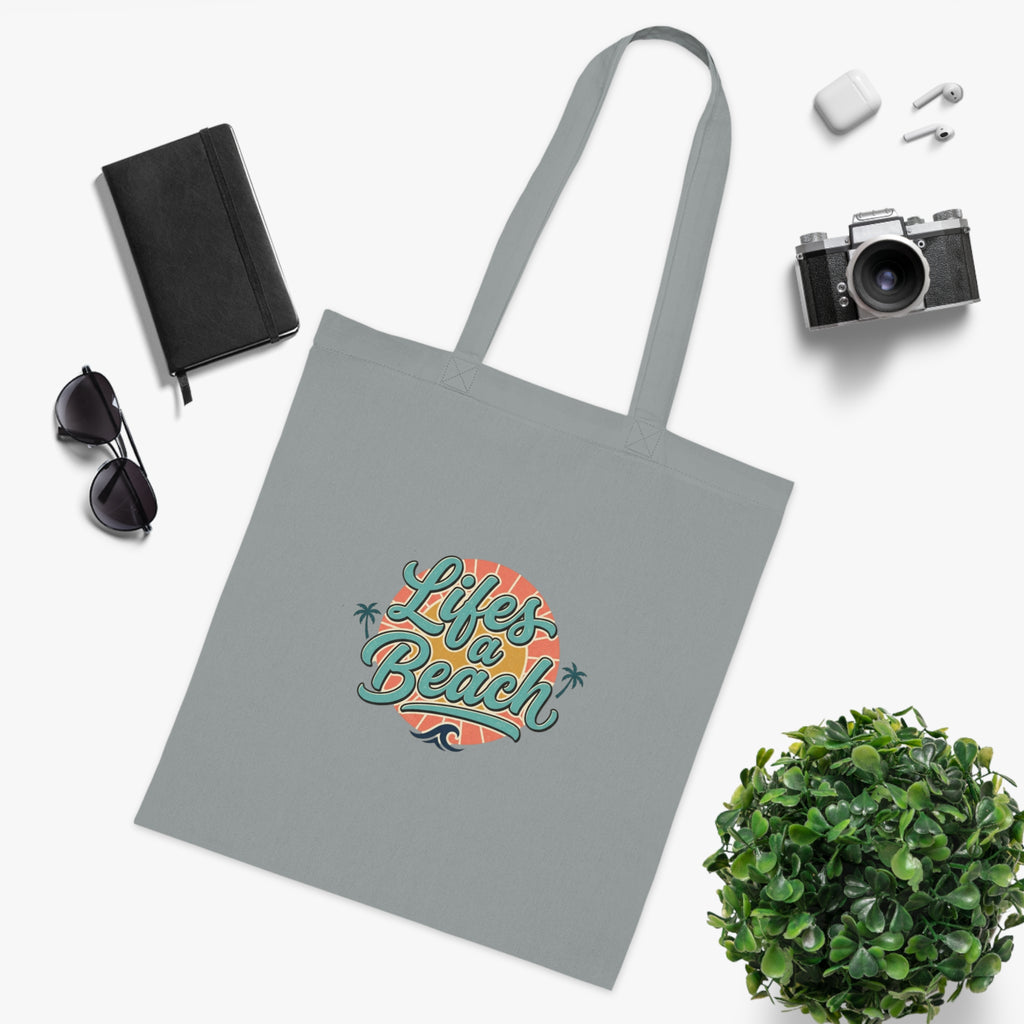 Life's a Beach Cotton Tote — Retro Surf Beach Bag with Palm Trees