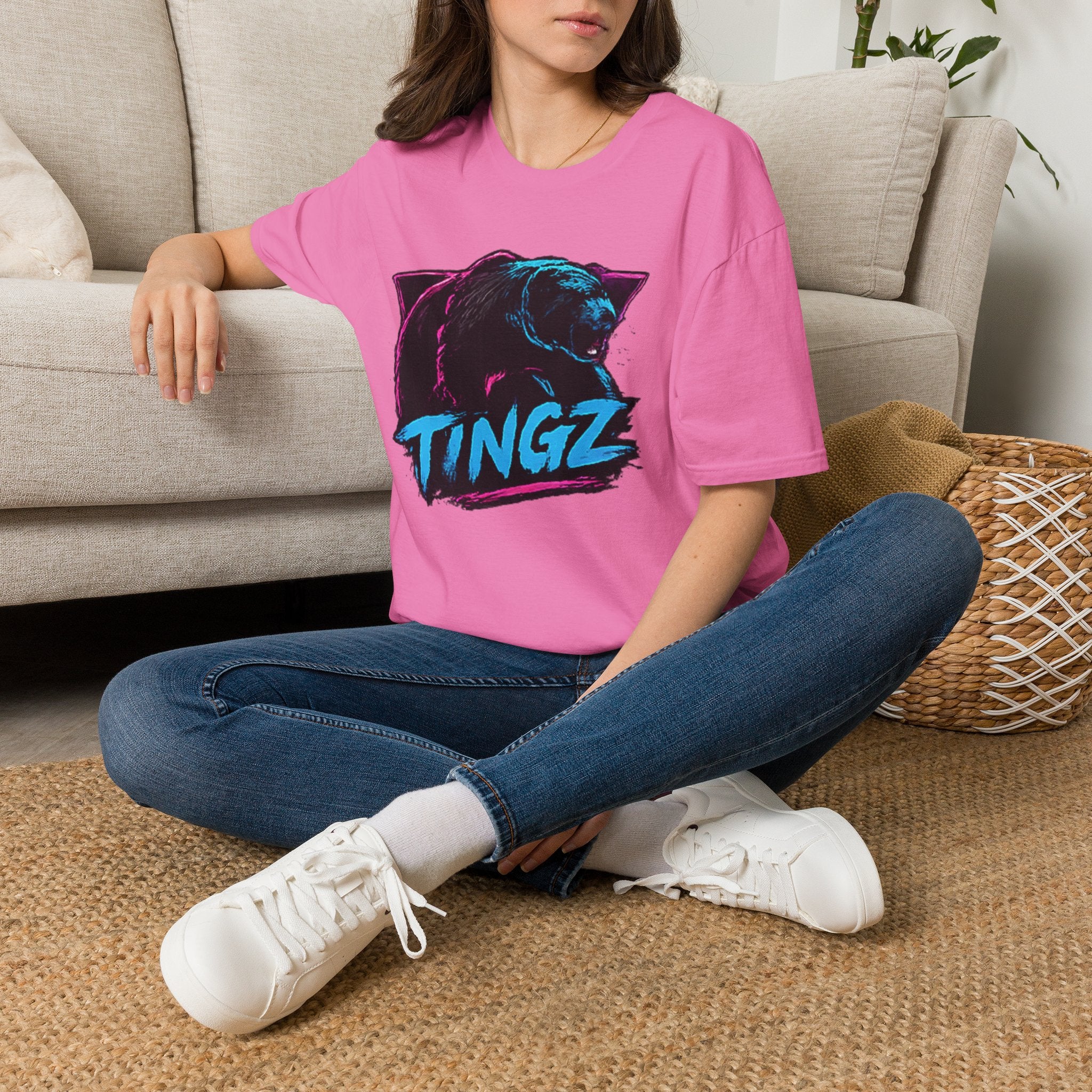 Bear TINGZ Graphic T-Shirt —  Retro Neon Crew Tee
