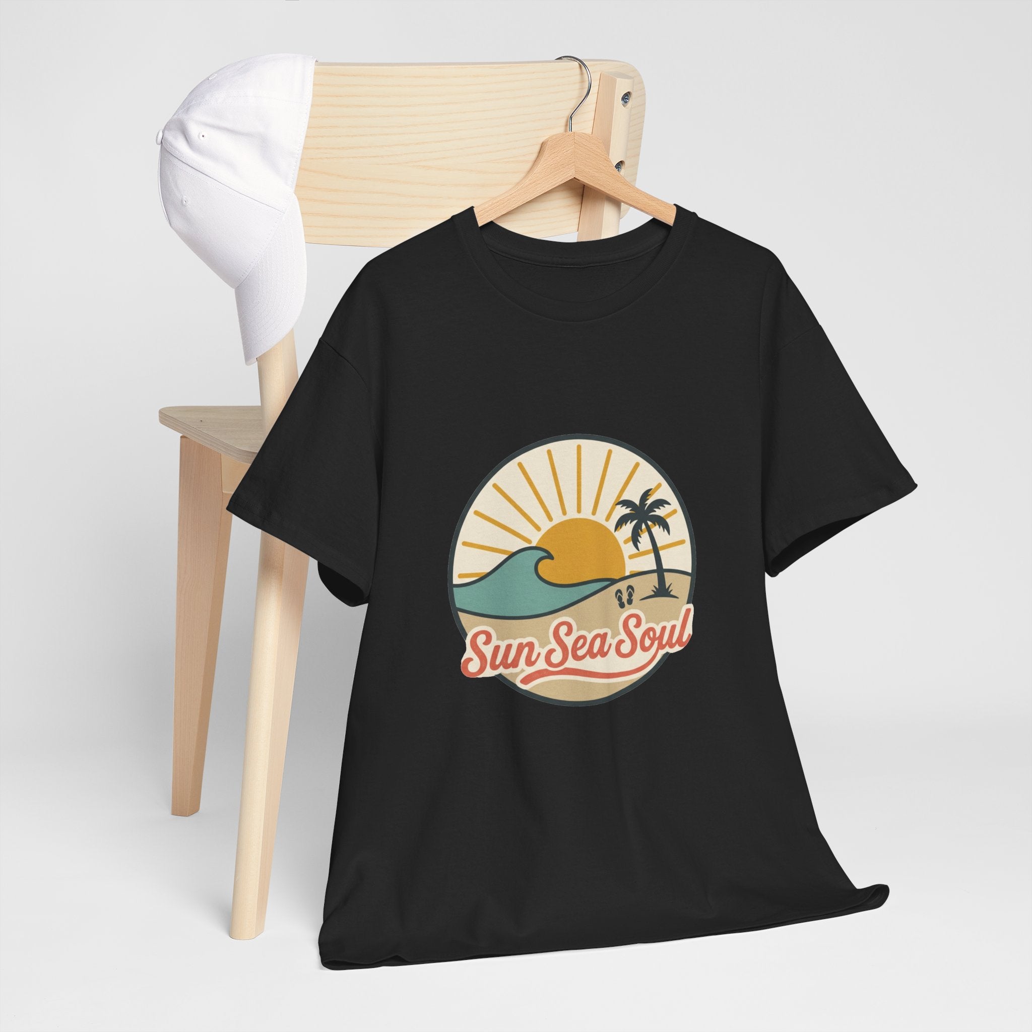 Sun Sea Soul Beach T-Shirt — Retro Sunset Palm Tee