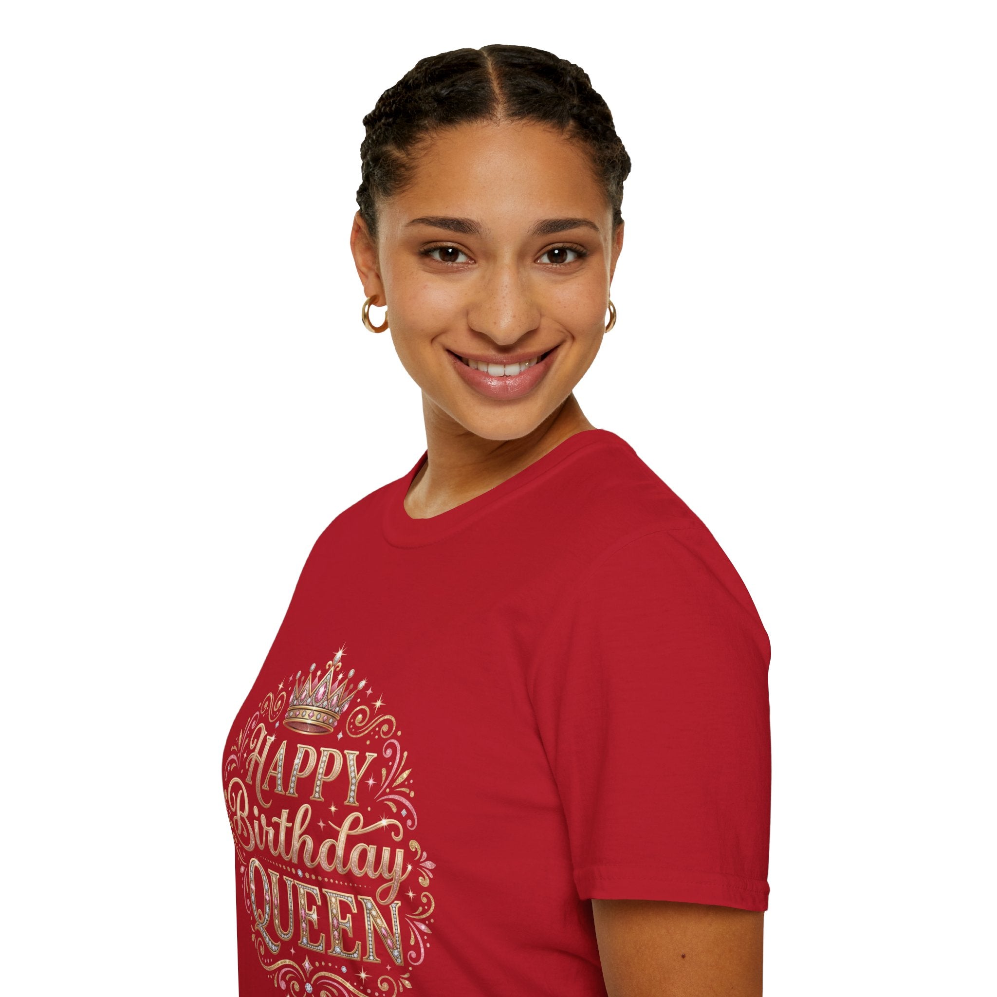 Happy Birthday Queen T-Shirt — Decorative Crown Birthday Tee for Women