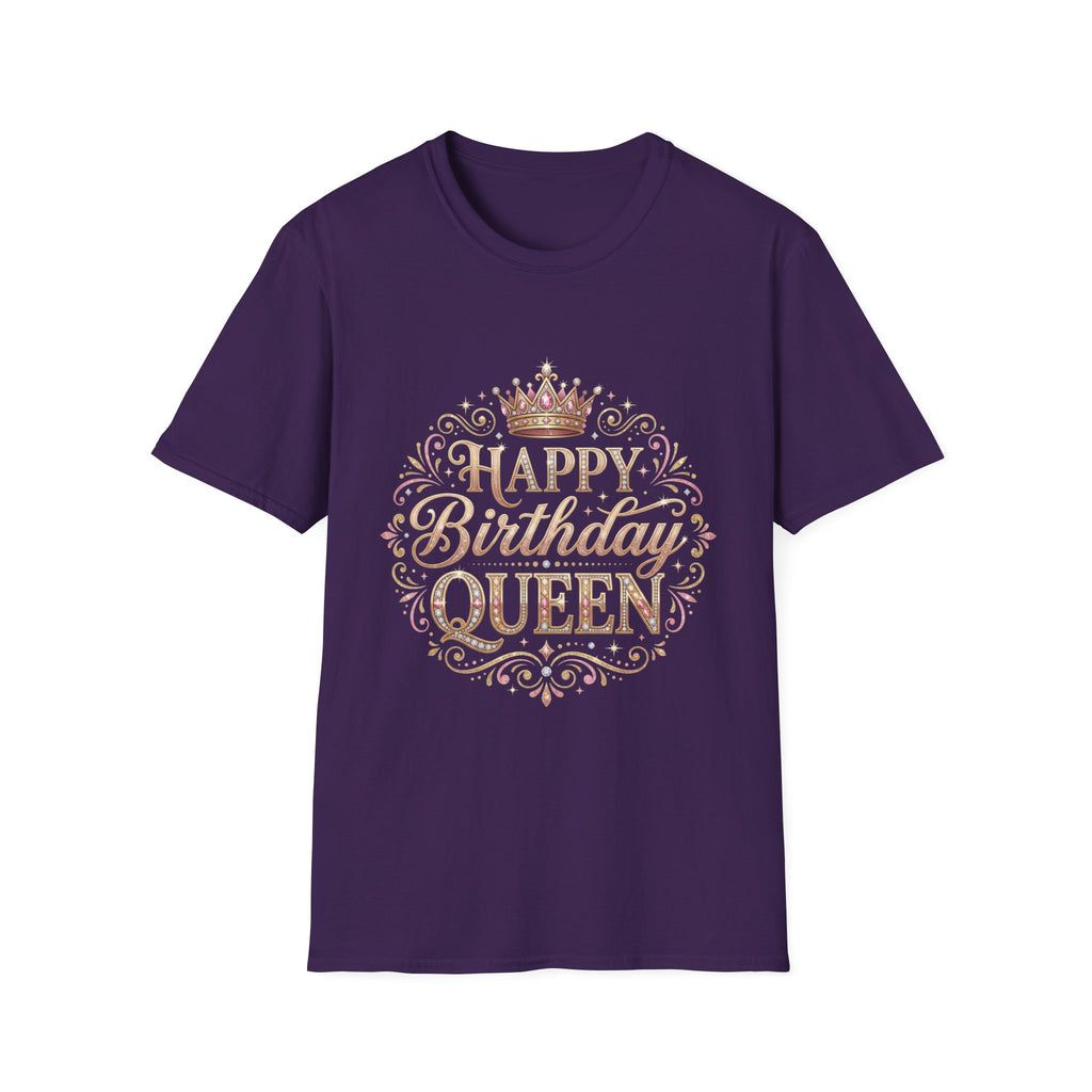 Happy Birthday Queen T-Shirt — Decorative Crown Birthday Tee for Women