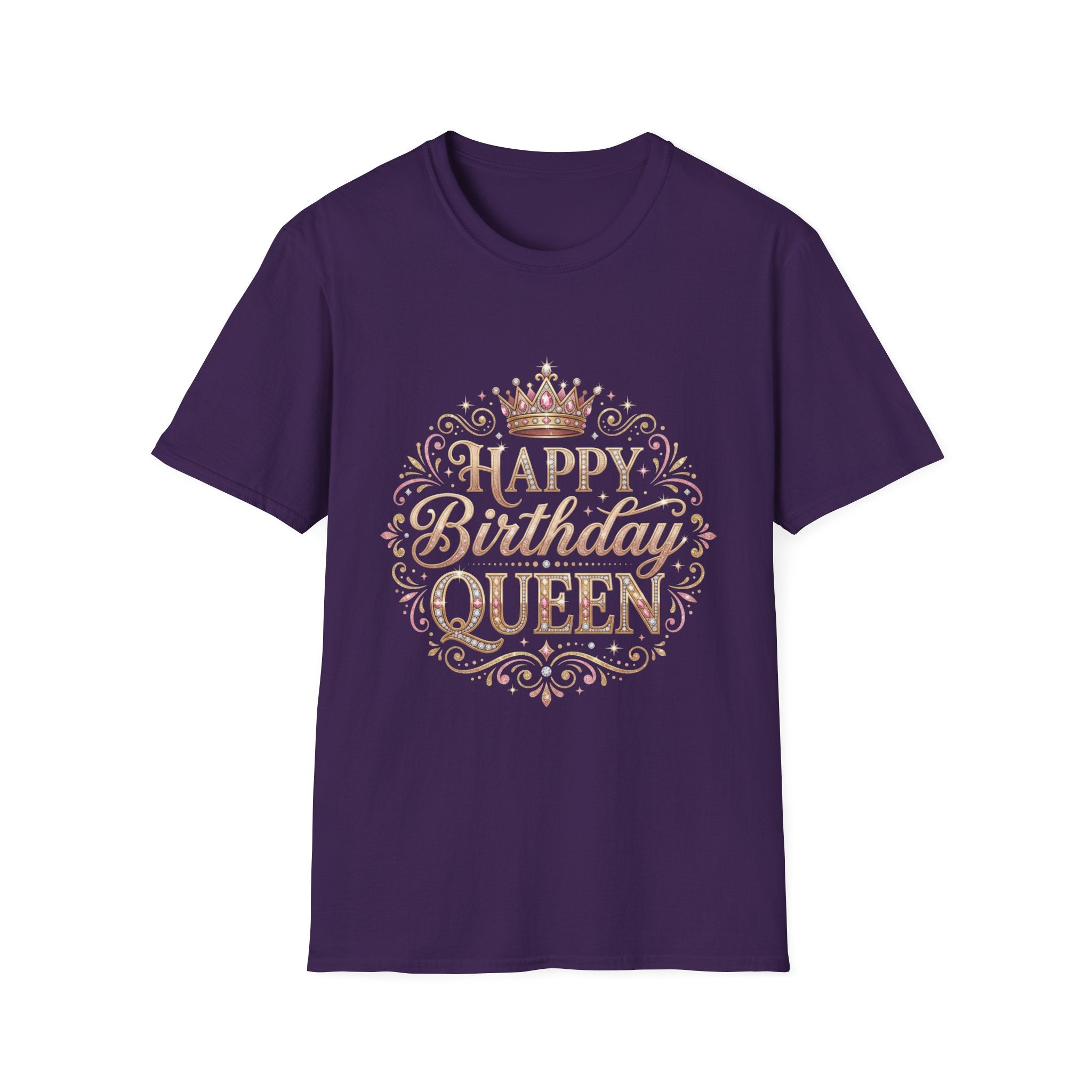 Happy Birthday Queen T-Shirt — Decorative Crown Birthday Tee for Women