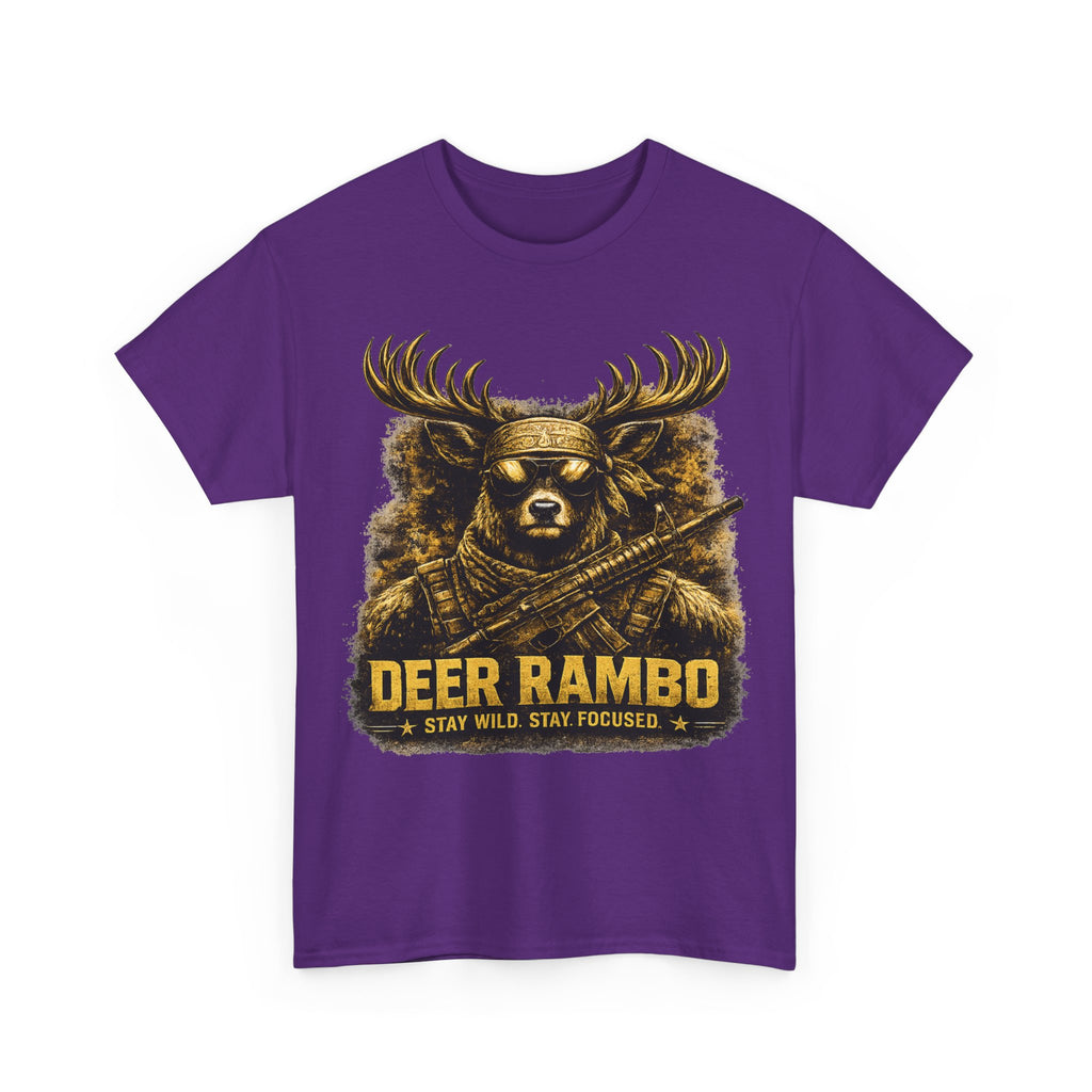 Deer Rambo Tee — 'Stay Wild, Stay Focused' Hunting Graphic T-Shirt